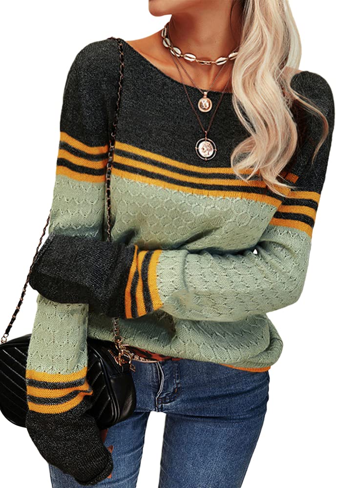 Grlasen Women's Fashion Colorblock Pullover Sweater - Round Neck Knitwear Tops for Autumn & Winter | Cozy Casual Wear for Office, Dating & Weekend Outfits