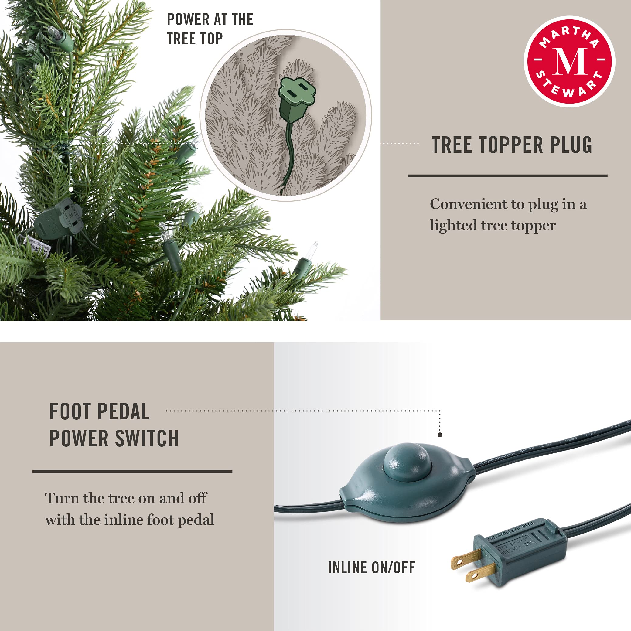 Martha Stewart 5 ft Pre-Lit Artificial Christmas Tree with Clear White Lights - Premium Natural Pine Look for Holiday Decor & Home Celebration