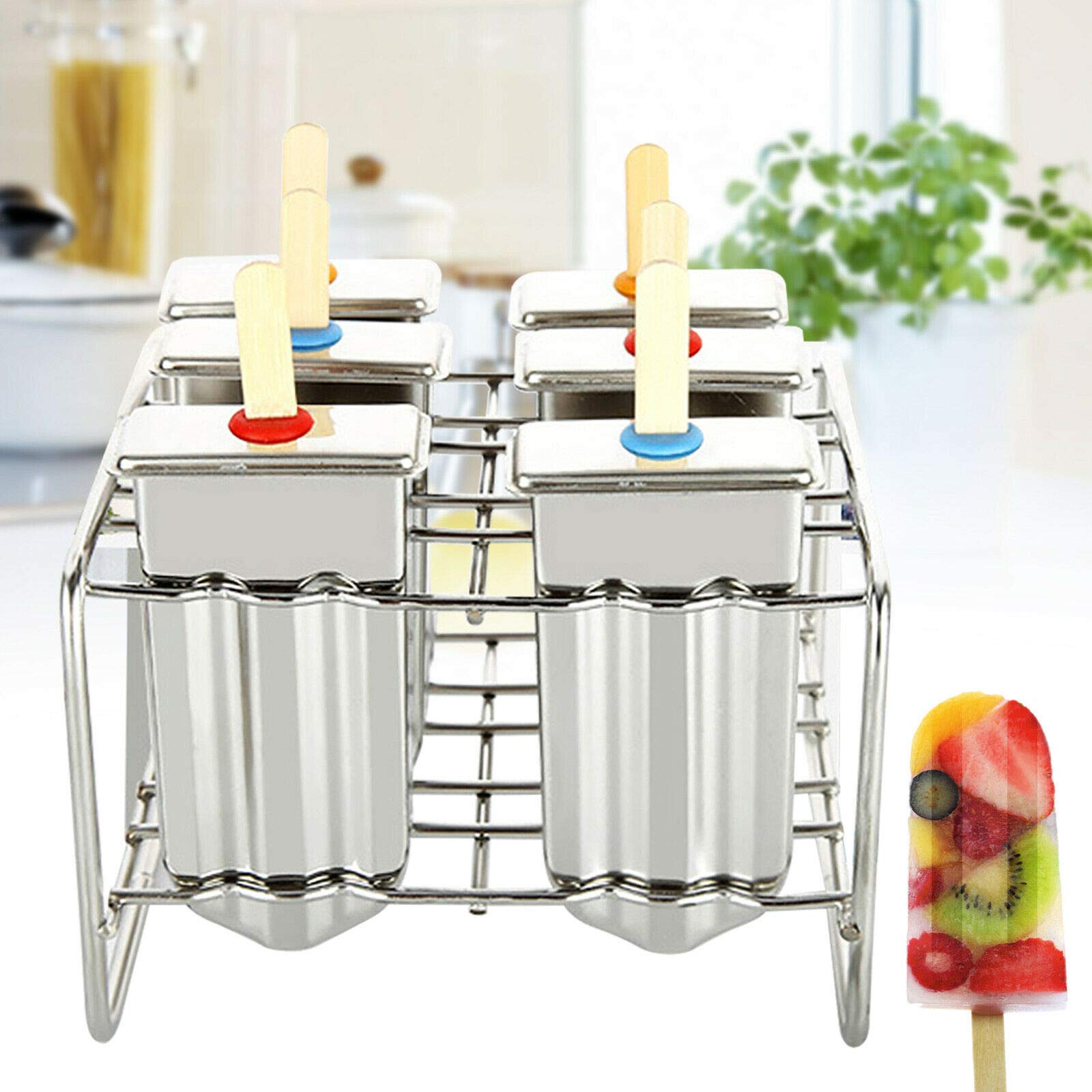 Gdrasuya10 6-Pack Stainless Steel Popsicle Molds with 50 Sticks - Reusable Ice Pop Makers for Homemade Ice Cream, Lollies & Frozen Treats - Perfect for Summer Snacks, Kids Parties & Healthy Desserts