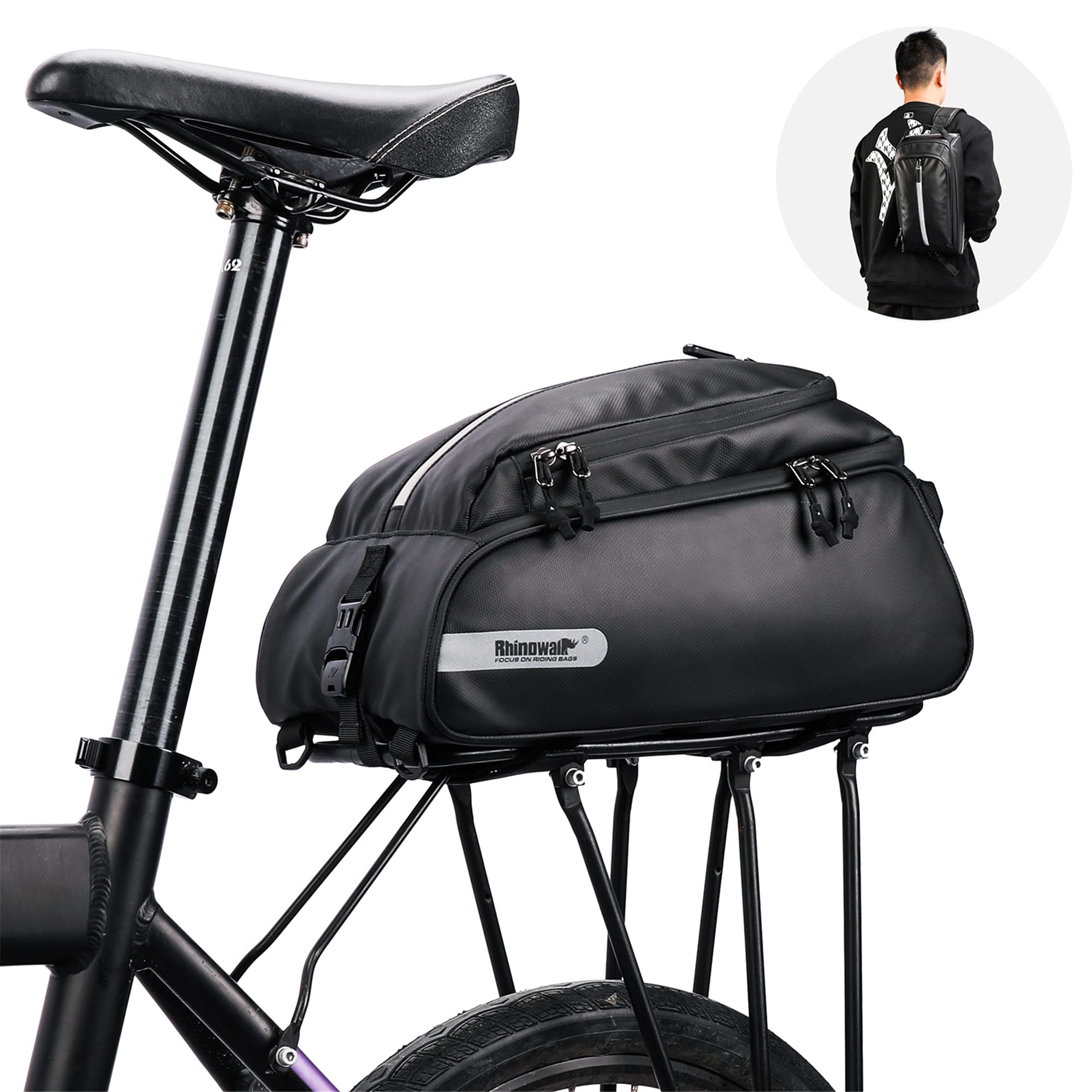 **HUNTVP 17L Waterproof Bike Trunk Bag - Rear Seat Pannier for Bicycle Commuting, Cycling & Travel - Fits Laptop, Cargo Rack & Shoulder Strap (Black) - Perfect for Daily Rides, Grocery Trips & Outdoor Adventures**