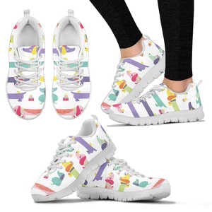 Women's Cute Dachshund Print Sneakers - Pink & Lavender Dog Design White Walking Shoes | Comfortable Casual Shoes for Women, Perfect for Walking, Running Errands & Dog Lovers Fashion