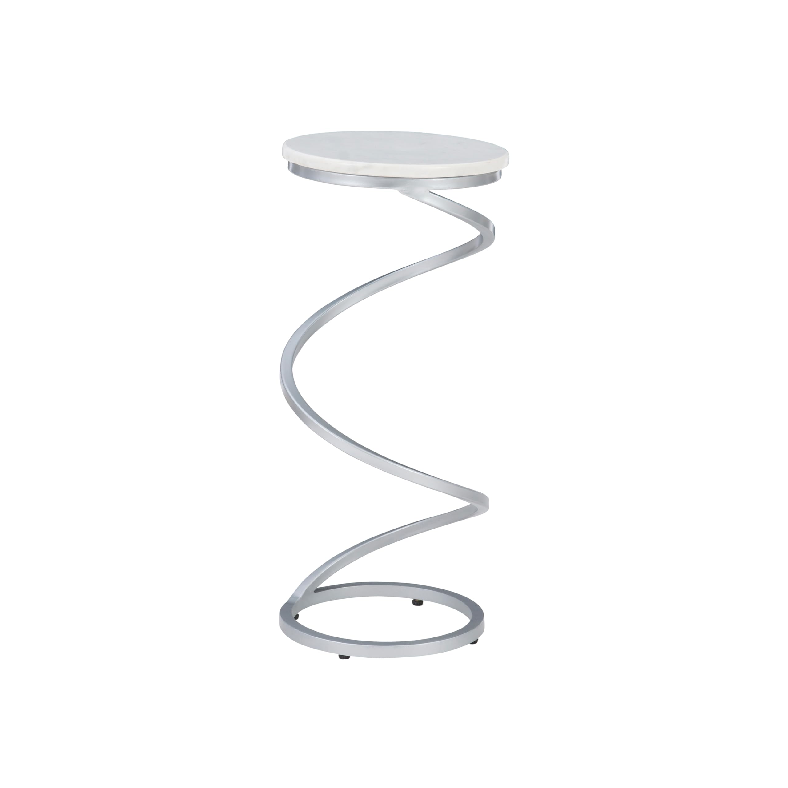 Powell Nora Table - Silver Spiral Metal Base with White Marble Top - Modern Drink Table for Living Room, Bedroom, or Office
