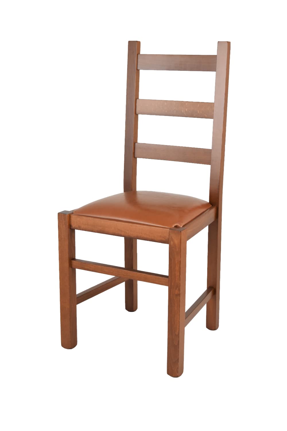 TommyChairs Rustic Wooden Dining Chair - Light Walnut Beech Frame with Faux Leather Upholstered Seat for Kitchen & Dining Room - Perfect for Farmhouse, Cottage & Vintage Style Home Decor