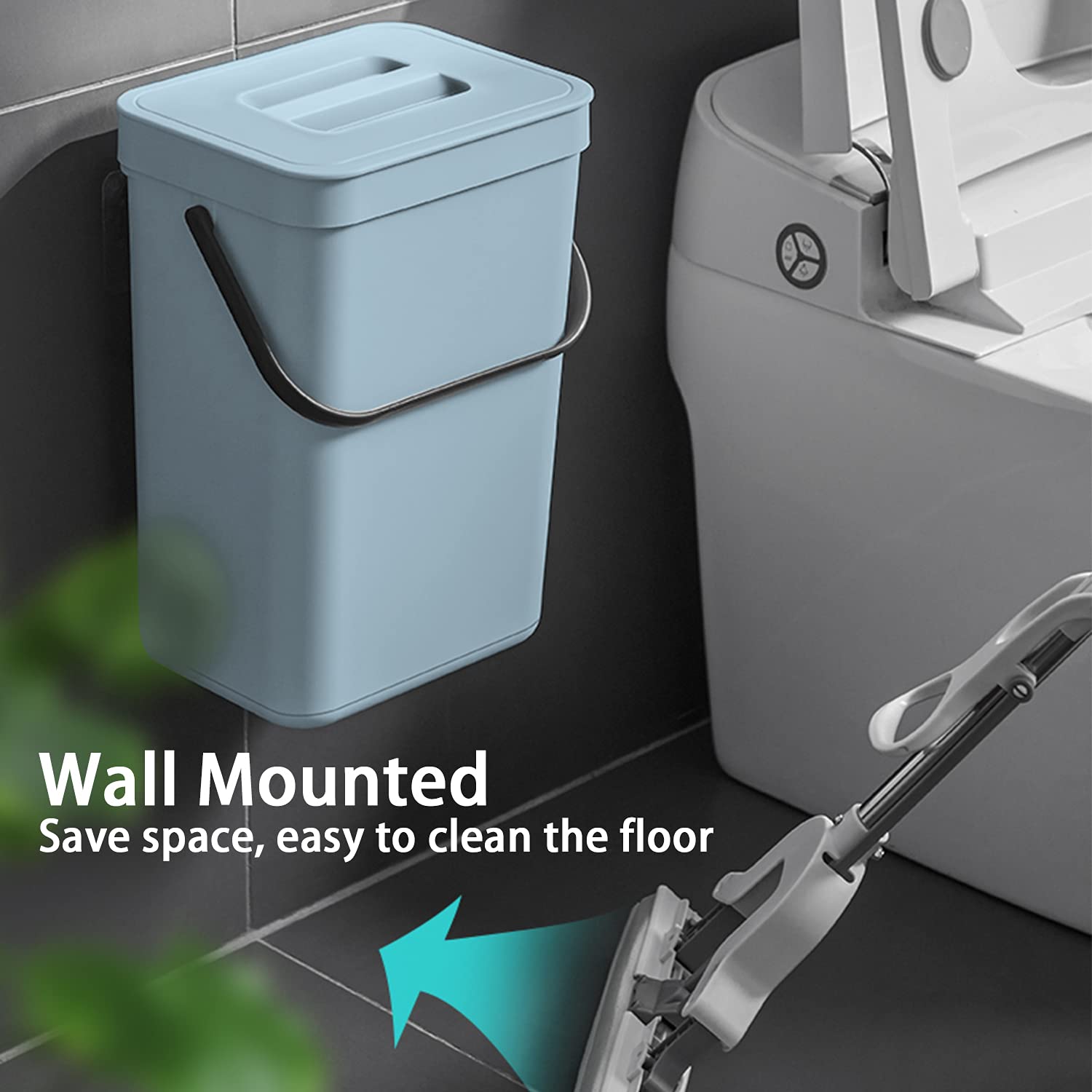 Stonespace 3.2 Gallon/12L Sealed Compost Bin for Kitchen - Under Sink Indoor Compost Bucket with Lid, Wall Mountable Small Trash Can (Blue, 1 Pack) - Perfect for Organic Waste Recycling & Eco-Friendly Home Composting