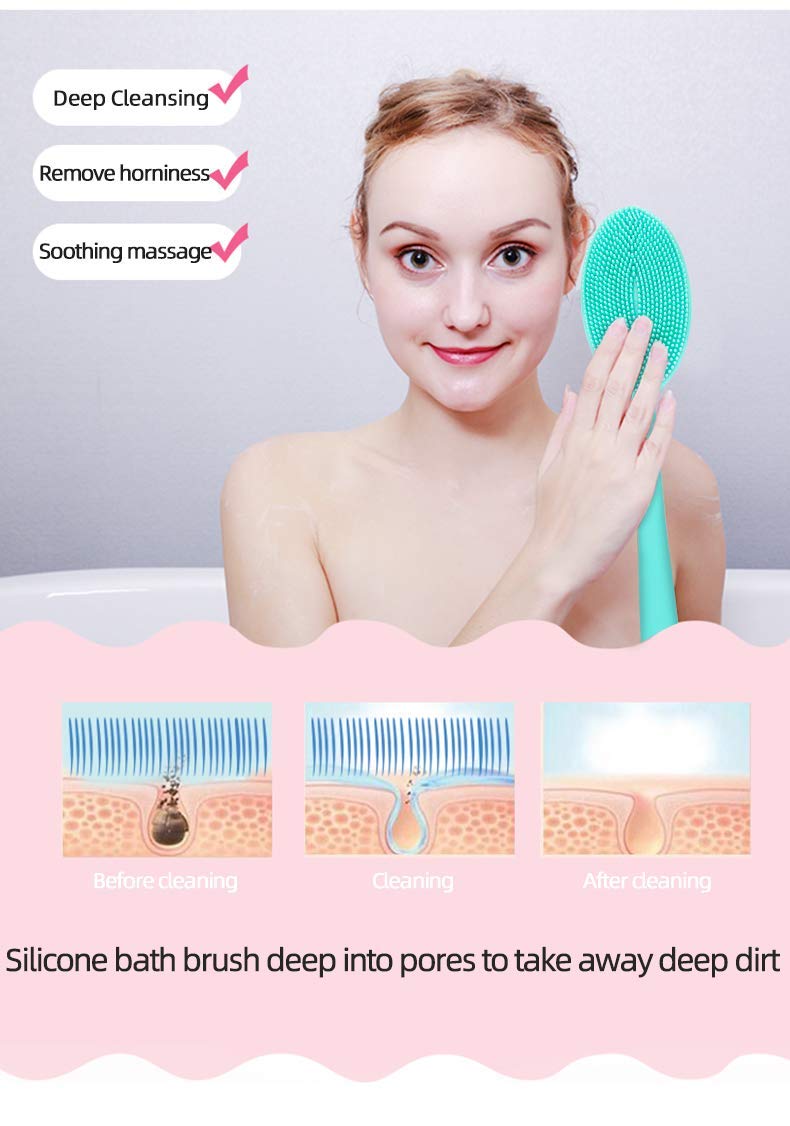 Exfoliating Silicone Loofah Scrubber - 2 in 1 Face & Body Wash Sponge for Shower & Bath | Gentle Skin Cleansing Brush | Pink Bath Accessories for Spa, Exfoliation & Daily Skincare Routine