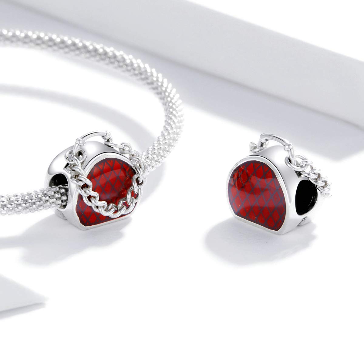 925 Sterling Silver Red Handbag Charm - Elegant Women's Jewelry for Bracelets, Valentines Gifts for Lover, Friends & Mother | Perfect for Accessorizing Handbags, DIY Jewelry Making & Special Occasion Gifts