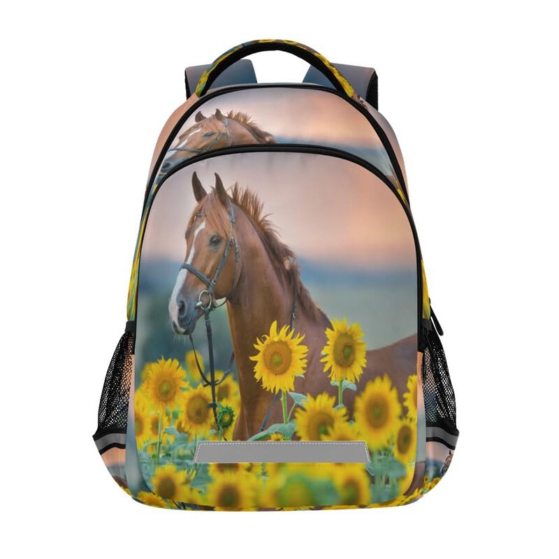 Horse Sunflower Kids Backpack for School - Durable Student Bookbag for Boys & Girls - Lightweight Casual Daypack for Travel, Hiking & Outdoor Activities