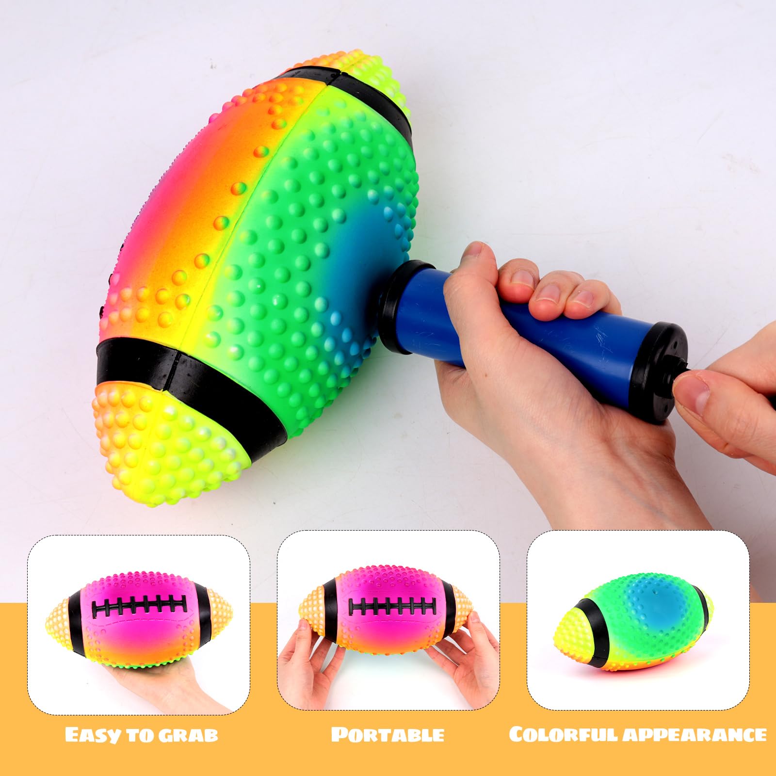 **AMOR PRESENT Inflatable Football - 9 Inch Rainbow Rubber Mini Football for Kids & Adults - Perfect for Football Parties, Outdoor Toss Games, Pet Training & Backyard Sports - Fun Gift for Birthdays & Playtime**