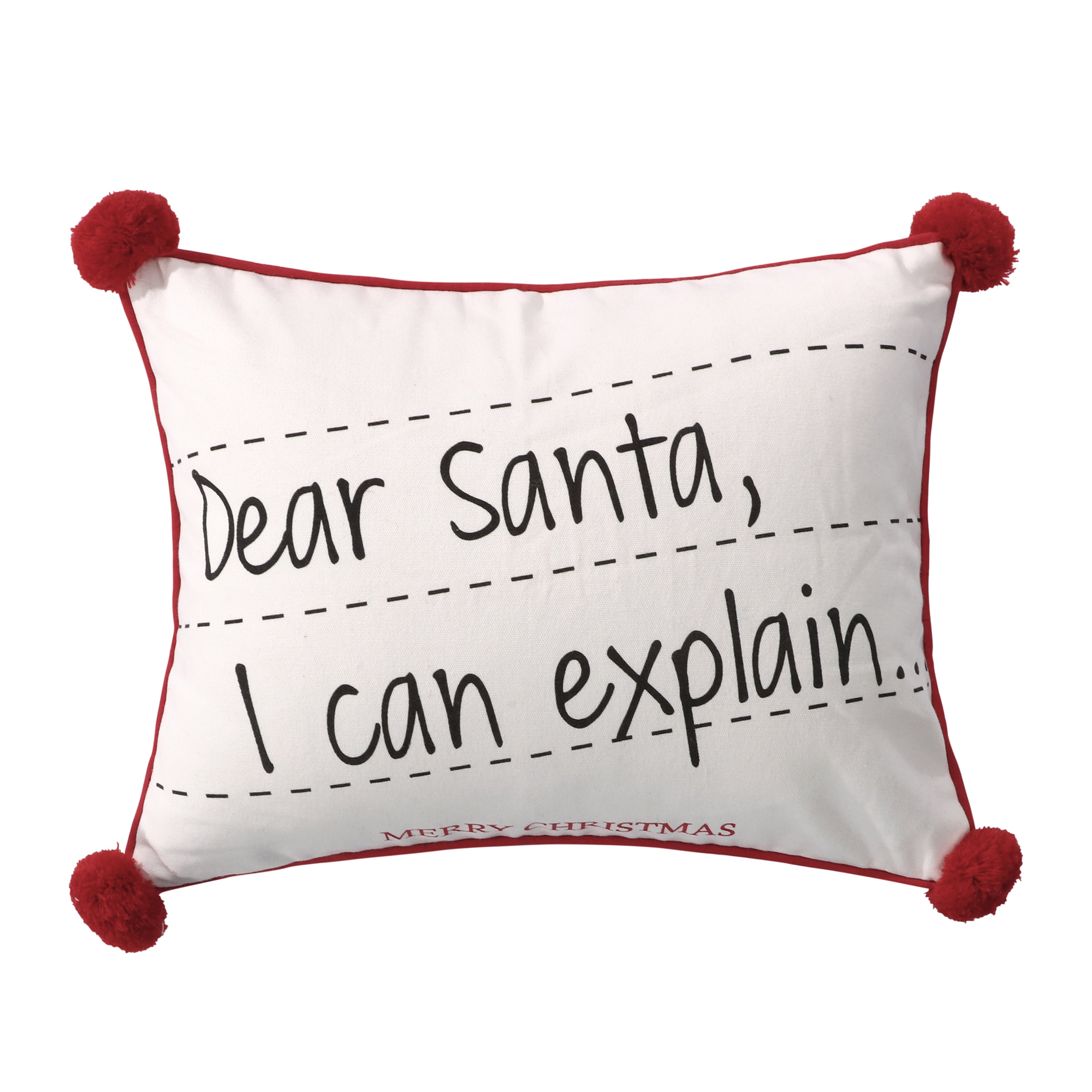 Santa Claus Lane Postcard Pom Throw Pillow - Christmas Home Decor, Holiday Couch Cushion, Festive Living Room Accent