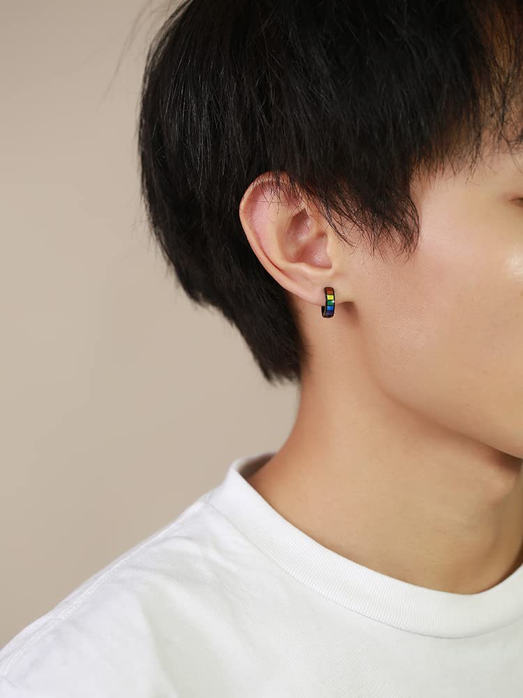 Rainbow Pride Stainless Steel Huggie Earrings for Men & Women - LGBT Gay Lesbian Flag Design - Perfect for Pride Parades, LGBTQ Events & Everyday Wear