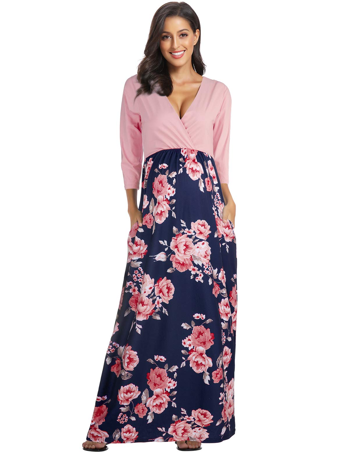 Narcissus Plus Size Maternity Maxi Dress - Floral Photoshoot & Baby Shower Dress for Pregnant Women | Comfortable Elegant Pregnancy Gown for Special Occasions, Maternity Photos, and Bridal Showers
