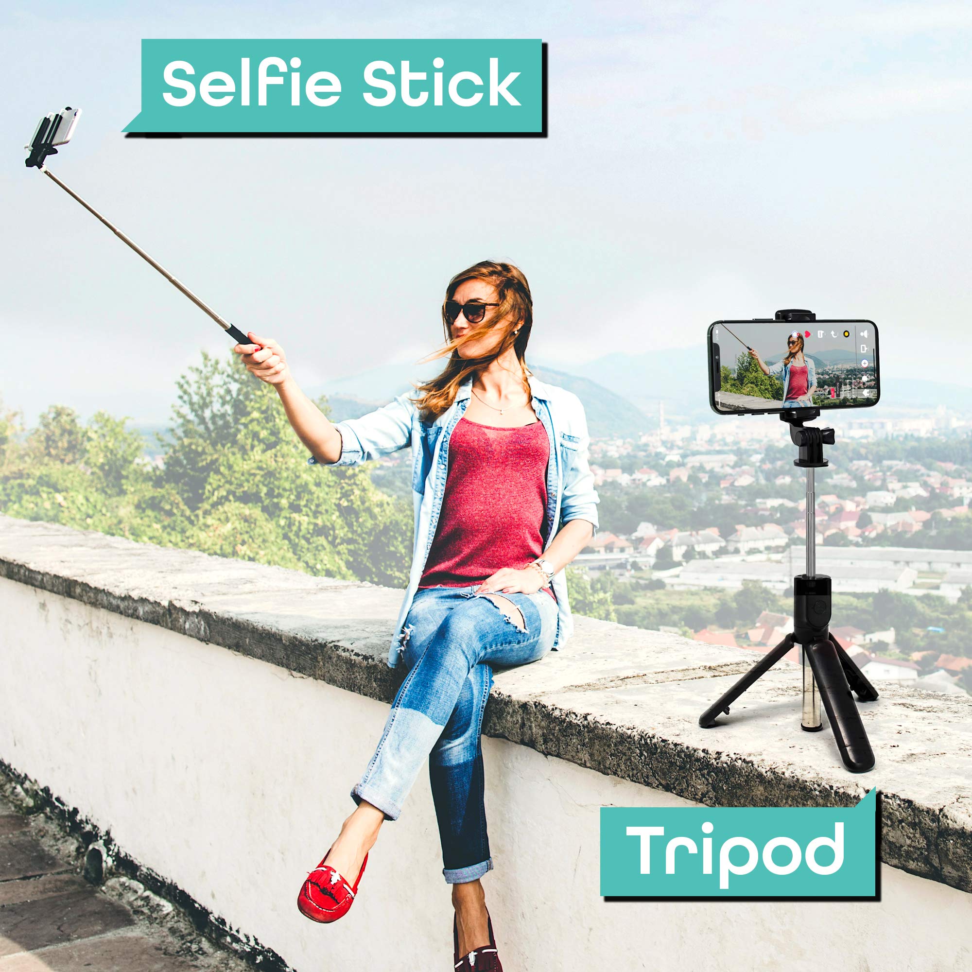 Aduro U-Stream Extendable Aluminum Selfie Stick Tripod with Wireless Remote - Adjustable Phone Stand for iPhone & Android - Perfect for Travel, Vlogging, and Live Streaming