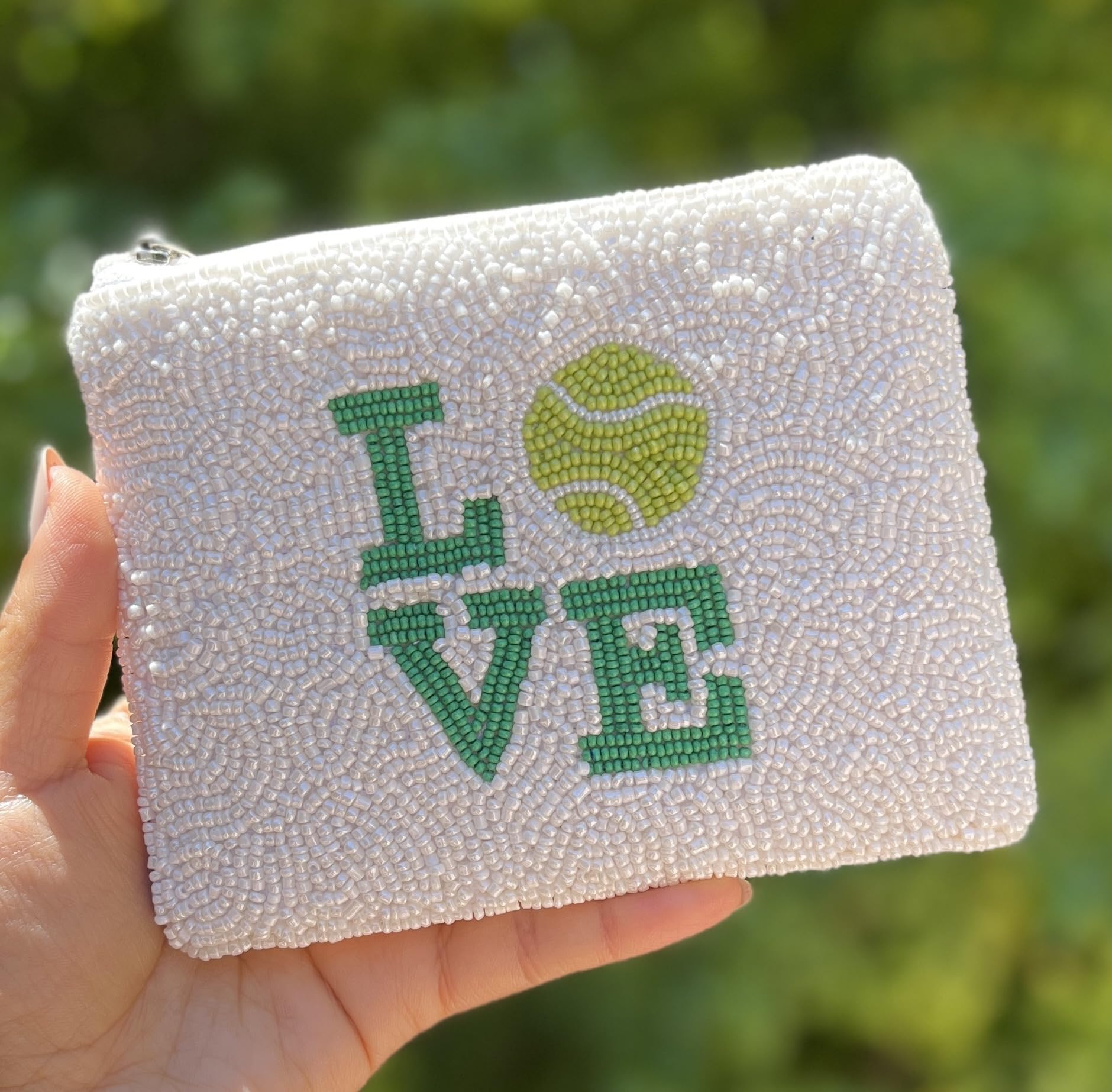 Tennis Beaded Coin Purse for Women - Elegant White Small Wallet - Perfect Gift for Tennis Lovers - Ideal for Carrying Gift Cards, Cash & Jewelry - Great for Matches, Travel & Everyday Use
