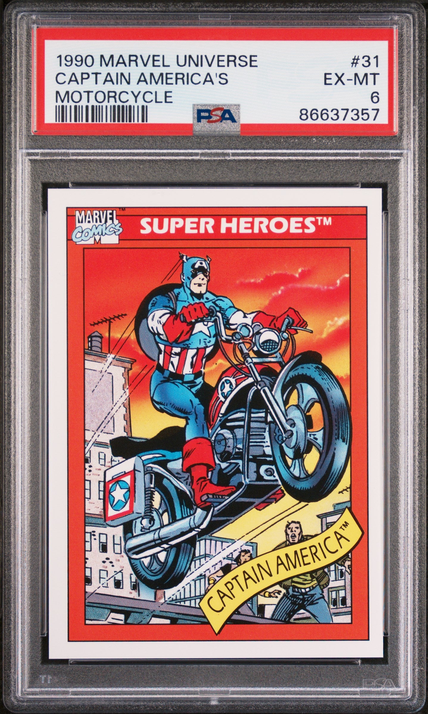 1990 Marvel Universe Captain America's Motorcycle #31 PSA 6 Graded Collectible - Perfect for Superhero Fans & Comic Book Collectors | Display, Gift, or Investment