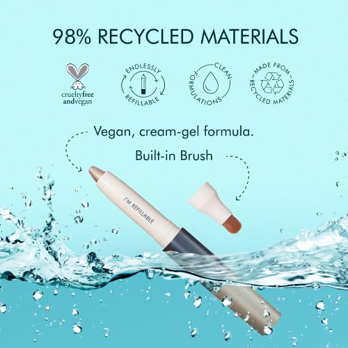 TRE'STIQUE Refillable Eyeshadow Crayon with Built-In Blending Brush | Sustainable & Clean Beauty Makeup | Long-Lasting Creamy Eyeshadow for Day & Night Looks