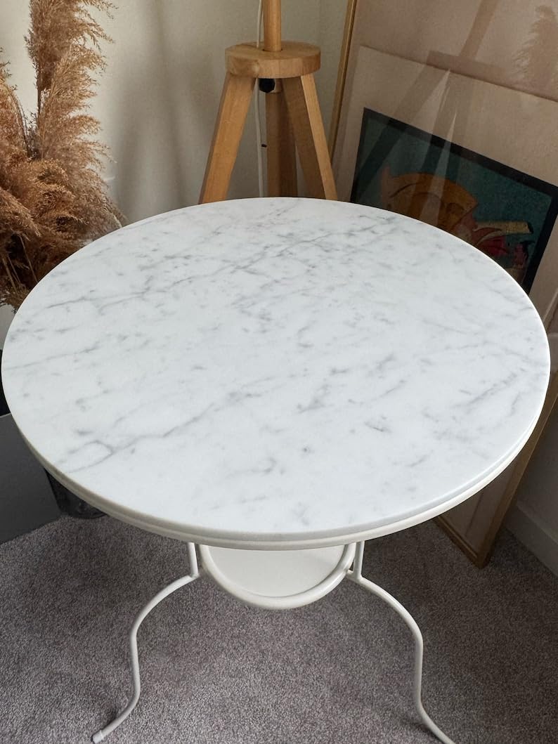 18 Inch Round White Marble Table Top - Custom Size, Polished Shiny Finish - Perfect for Dining Tables, Coffee Tables & Home Decor