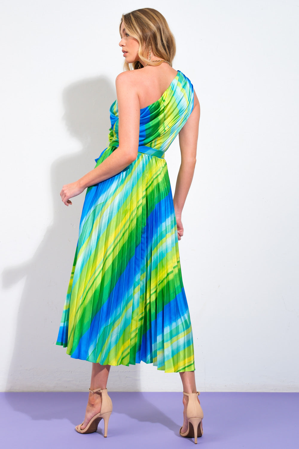 Exuberant Elegance One Shoulder Midi Dress - Perfect for Cocktail Parties, Weddings & Evening Events