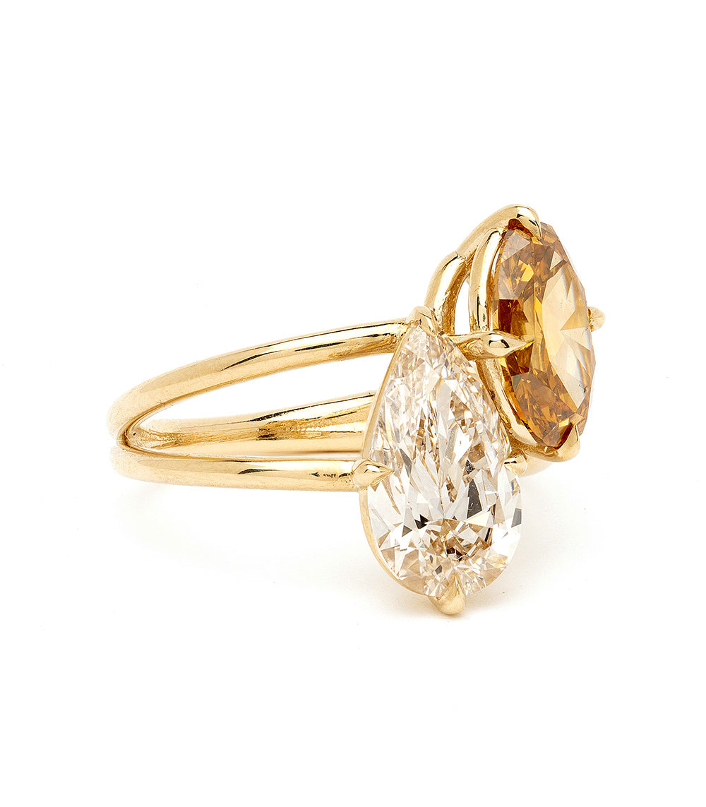 Annika Double Champagne Diamond Engagement Ring - 14K Gold Wedding Band for Women, Vintage Bridal Jewelry - Perfect for Proposals, Anniversaries & Special Occasions