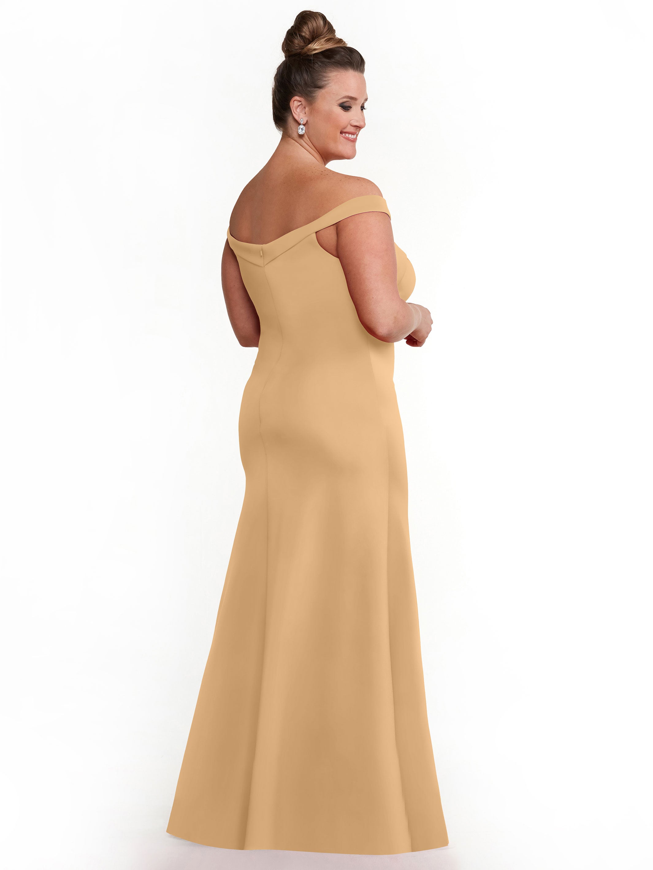 Elegant 83048 Double Knit A-Line Bridesmaid Dress with Off-the-Shoulder Sleeves - Perfect for Weddings, Formal Events & Special Occasions