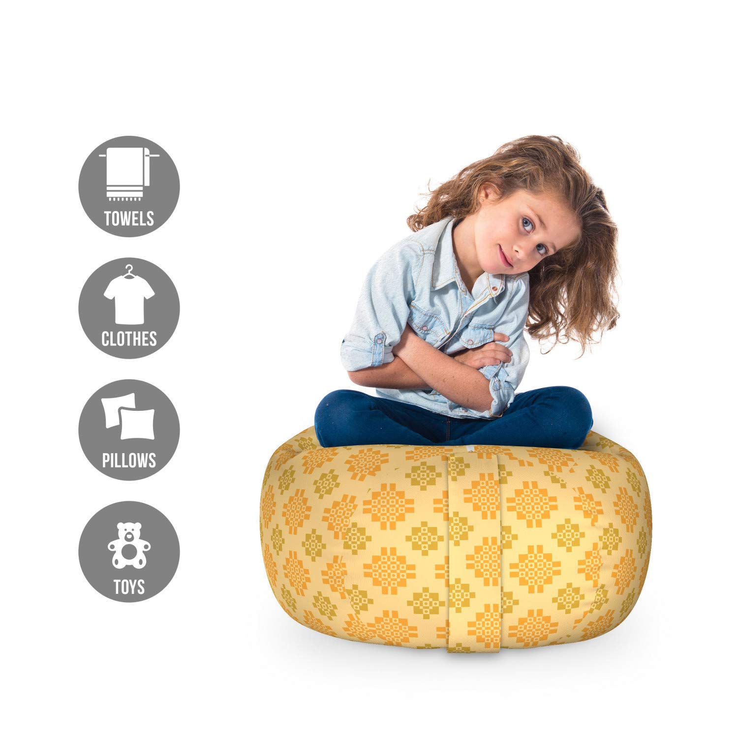 Ambesonne Abstract Toy Storage Bag Chair - Geometric Pattern with Squares, Rectangles & Dots - Washable Stuffed Animal Organizer for Kids Room - Small Size Pale Orange - Perfect for Playroom, Bedroom or Nursery Organization