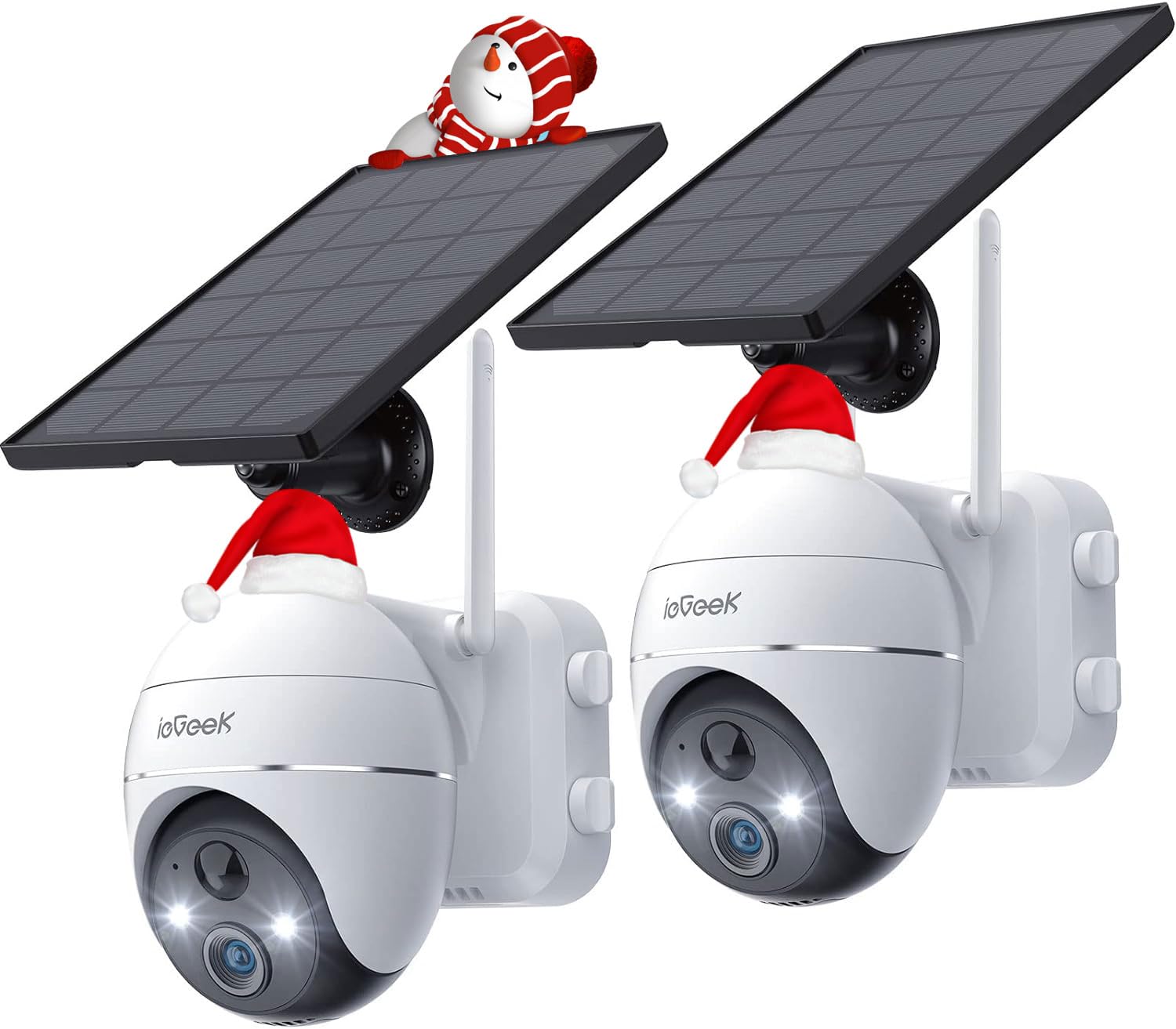 ieGeek 2K Solar Security Camera Wireless Outdoor - 360° PTZ WiFi Battery Home Surveillance System with AI Motion Detection, Smart Siren & 3MP Color Night Vision | Weatherproof for Yard, Garage & Driveway Protection | 2-Way Audio & App Alerts
