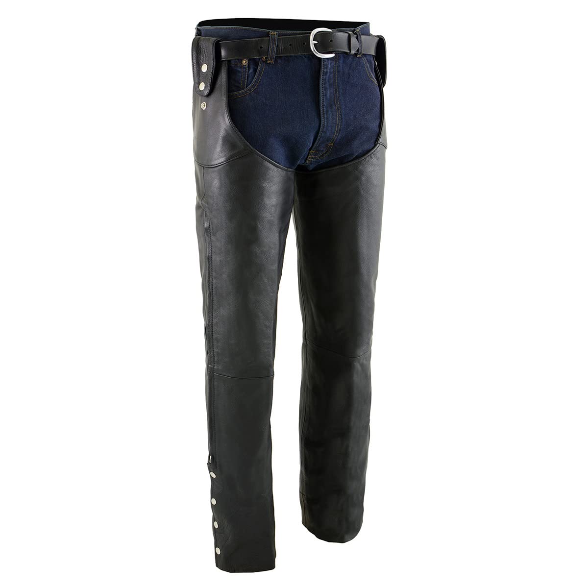 Milwaukee Leather Motorcycle Chaps for Men - Adjustable Black Leather Beltless Chaps with Side Snap Loops SH1198 - Perfect for Riding Protection & Style