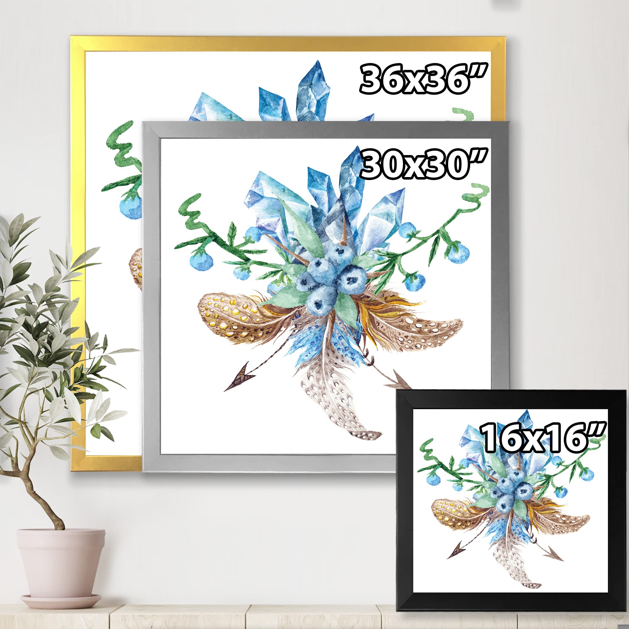 DesignQ Fresh Tribal Vignette Wild Forest Wreath Framed Wall Art - Traditional Home Decor for Living Room, Bedroom & Office