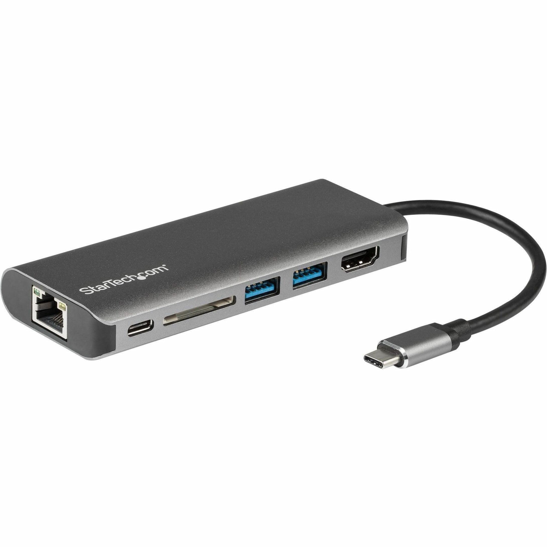 StarTech.com USB C Hub with 4K HDMI, 2 USB 3.0 Ports, SD Card Reader, Gigabit Ethernet & 60W PD - Thunderbolt 3 Compatible Multiport Adapter for MacBook Pro/Air, Dell XPS, Surface Laptop - Home Office & Travel Docking Station