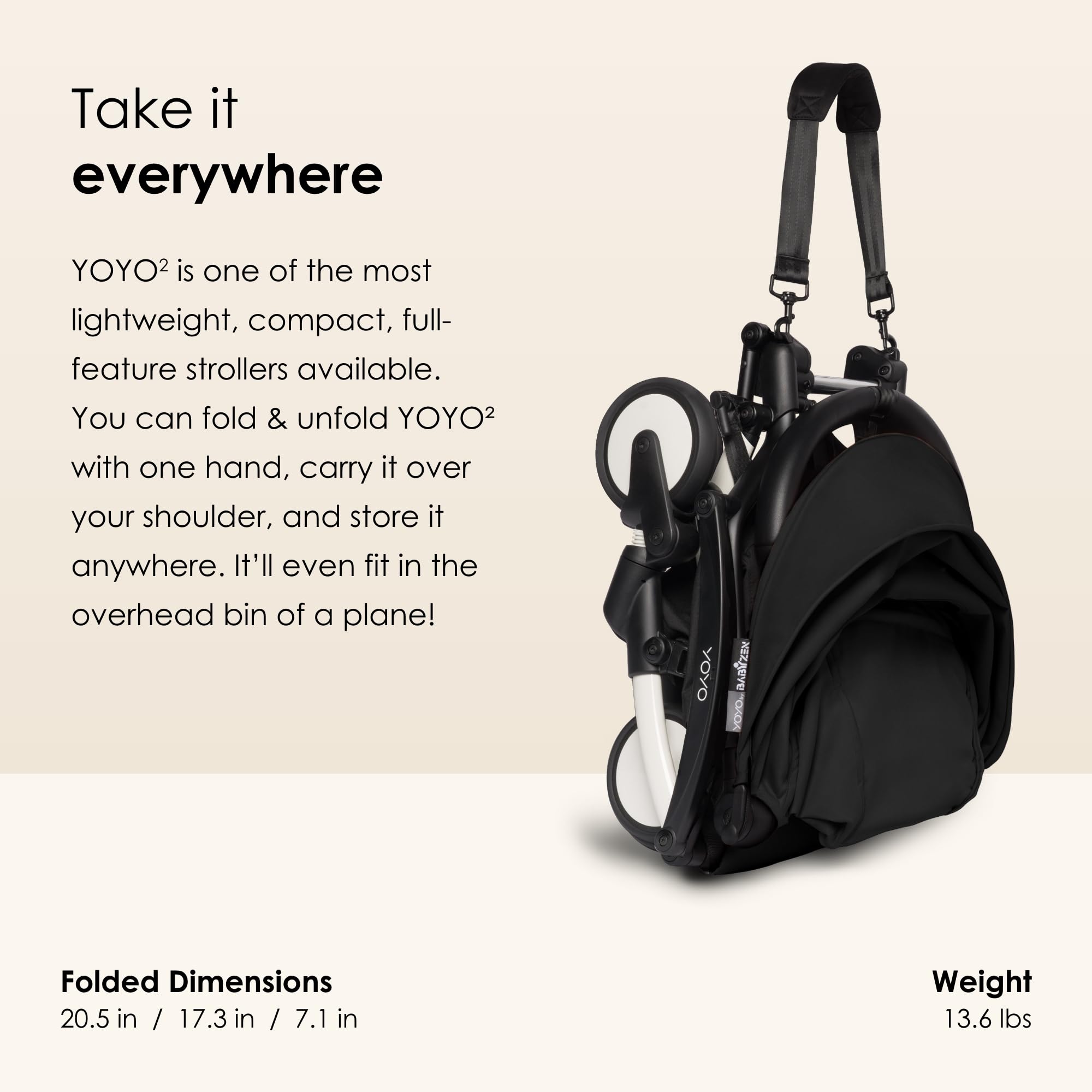BABYZEN YOYO2 Lightweight Compact Stroller - Black Frame, Seat Cushion & Canopy - Up to 48.5 lbs Capacity - Perfect for Travel, City Walks & Airplane Use