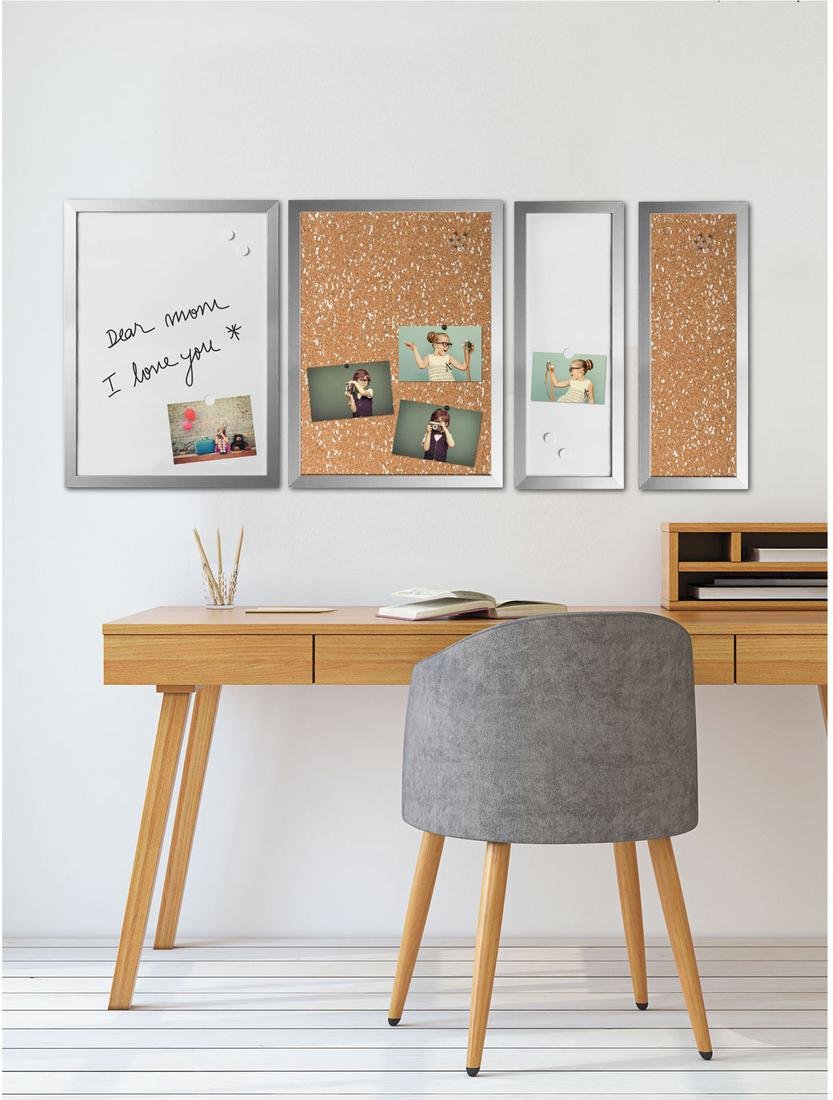 MasterVision SOR035 Positive Flow Metallic Silver Message Board Set - 4-Piece Assorted Sizes & Colors for Office, Classroom, or Home Organization | Motivational Whiteboard Kit
