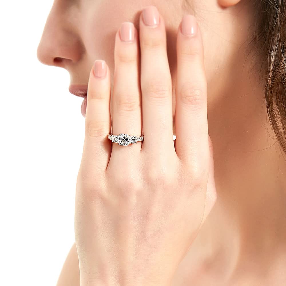 BERRICLE Sterling Silver 3-Stone Wedding Engagement Ring 1.6 Carat Asscher Cut Cubic Zirconia CZ Promise Ring for Women, Rhodium Plated Size 4-10 - Perfect for Proposals, Anniversaries & Special Occasions