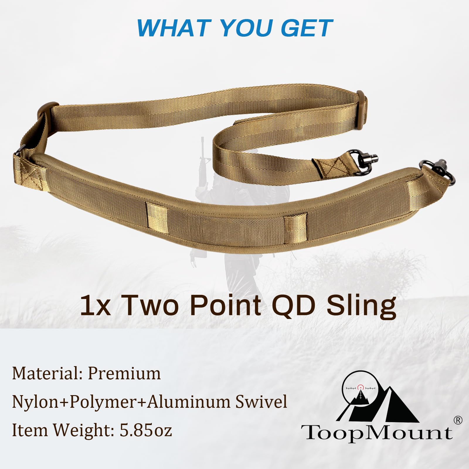 ToopMount Quick Adjust 2-Point Rifle Sling with Push Button QD Swivels - Padded Shoulder Strap for Hunting & Shooting - Tactical Gun Sling for AR15, Shotguns & Firearms - Perfect for Range Days & Outdoor Adventures