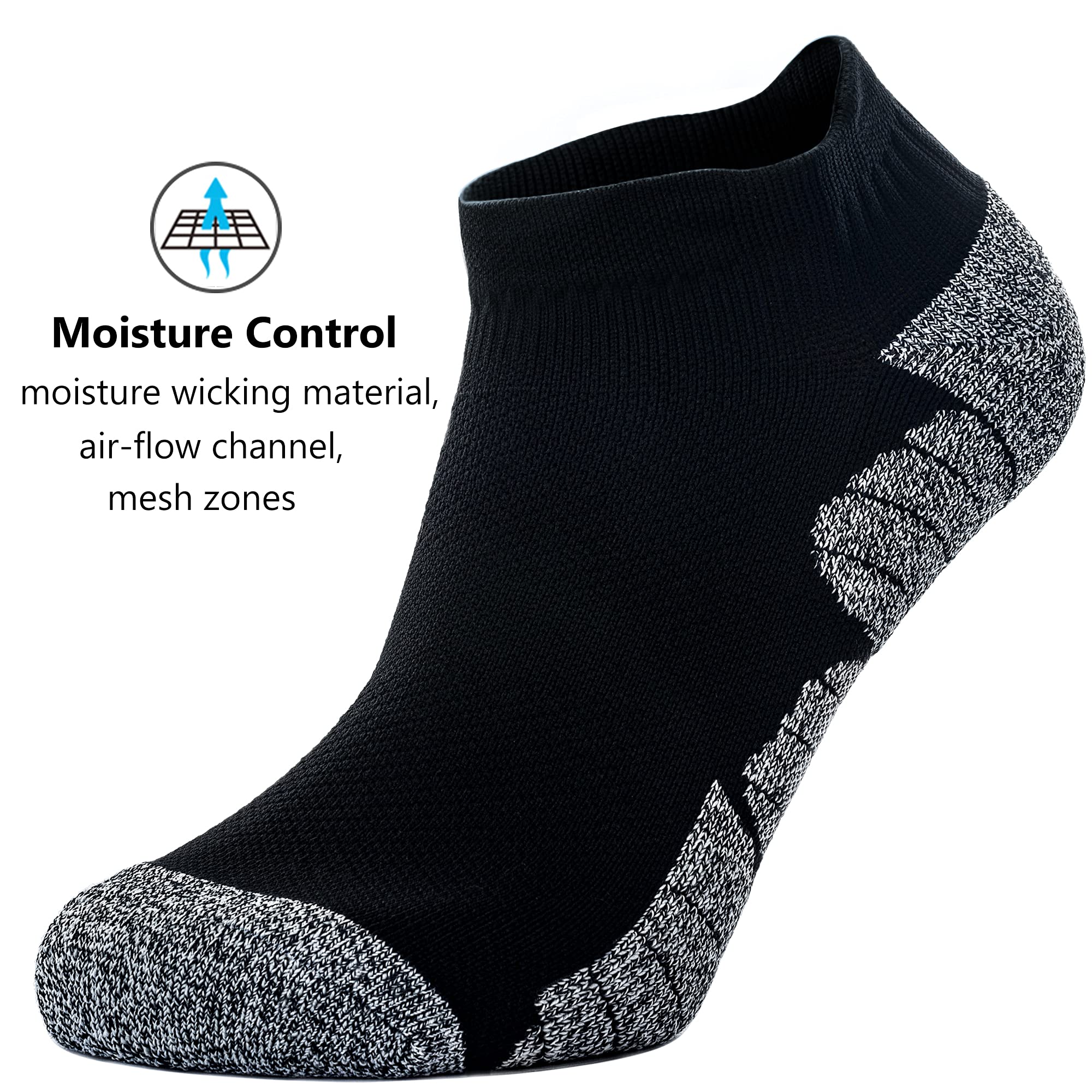 CWVLC Unisex Cushioned Compression Athletic Ankle Socks 6-Pack - Breathable Moisture-Wicking Workout Socks for Running, Hiking & Sports - Comfortable Arch Support for Men & Women