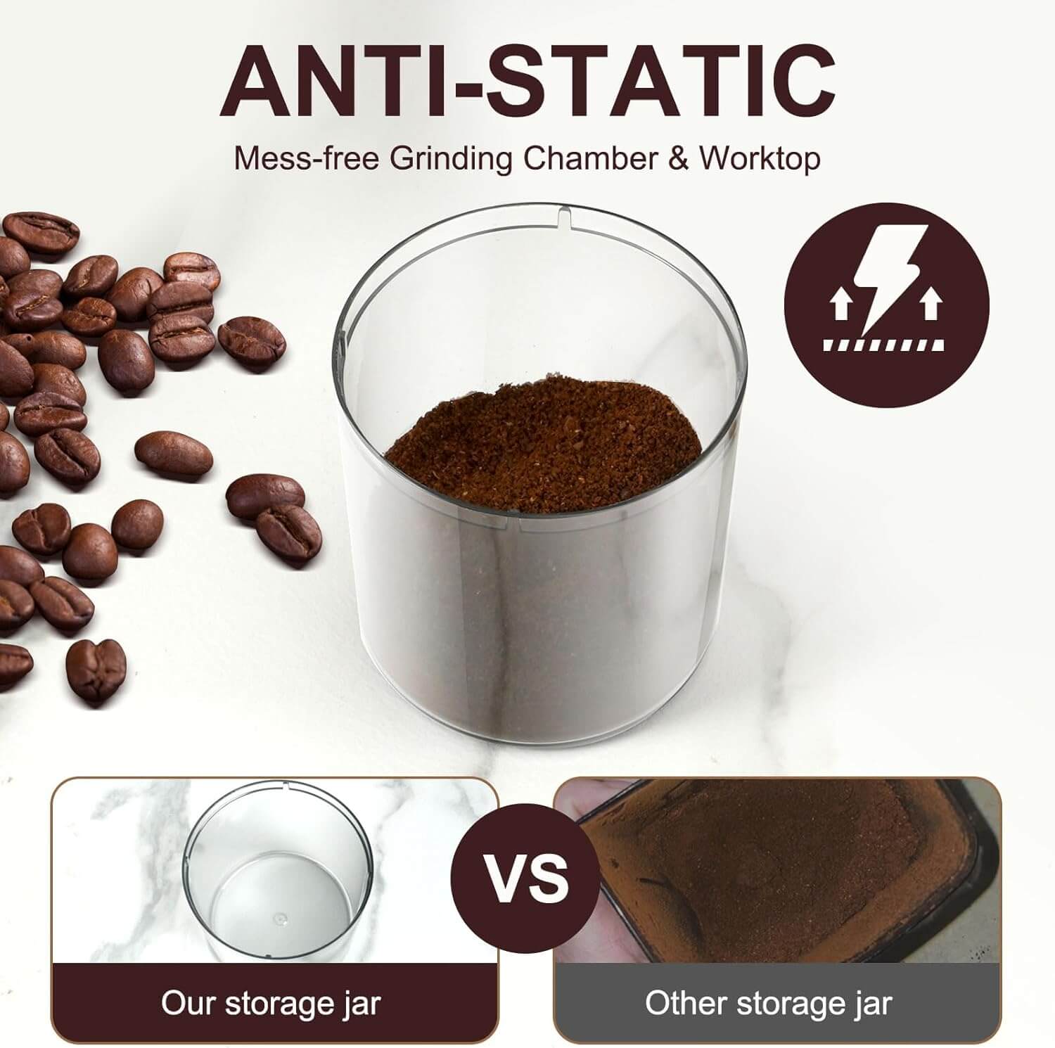 AMZCHEF Electric Coffee Grinder with 30 Precise Settings - Fresh Ground Coffee for Espresso, Drip & French Press - Perfect for Home & Office Use