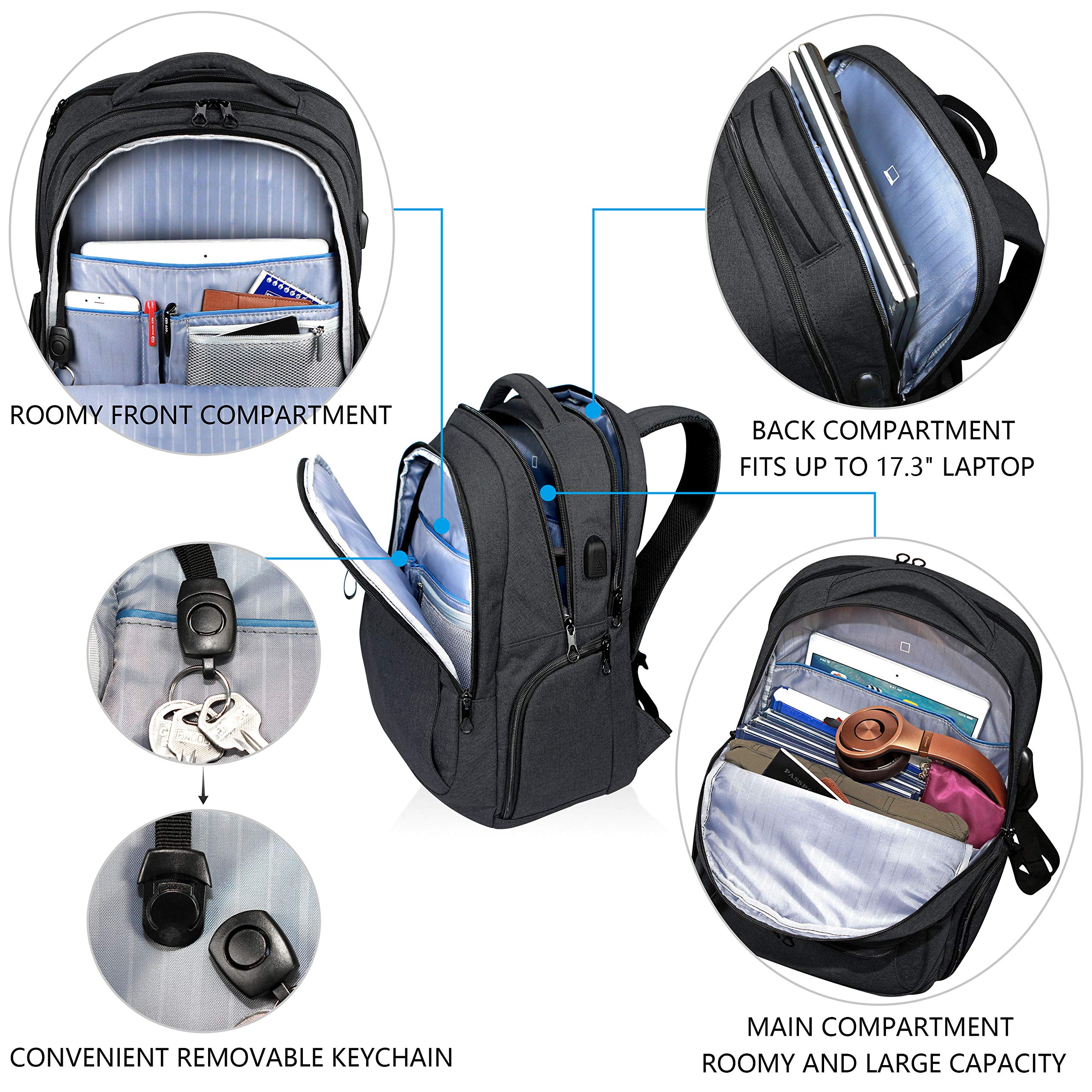 KROSER 17.3 Inch Laptop Backpack with USB Charging Port - Water-Repellent Travel Business Backpack for Men & Women - Perfect for College, School, Work & Daily Commute