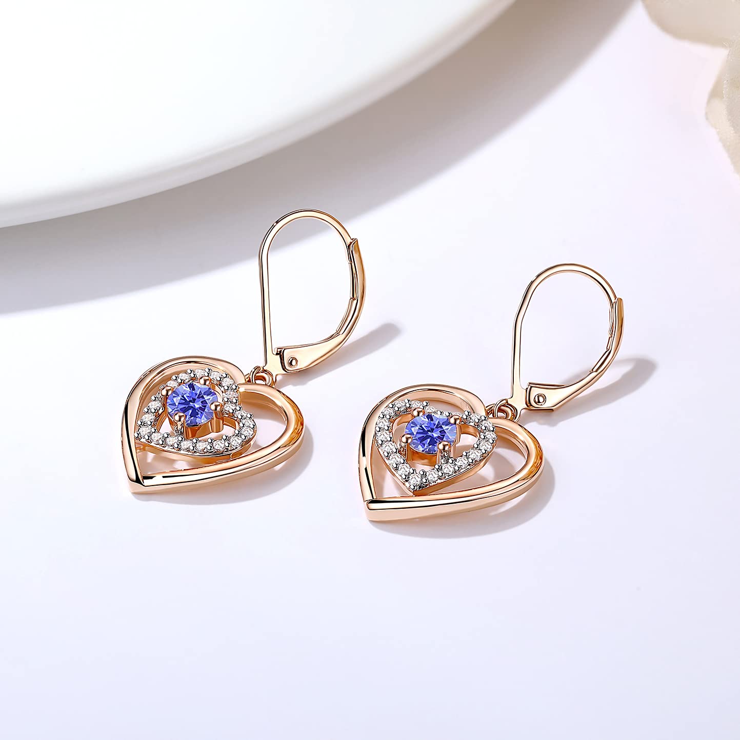 18k Gold Plated Cubic Zirconia Heart Dangle Earrings for Women - Elegant Birthstone Drop Earrings Jewelry Gift for Wife, Girlfriend, Mom | Perfect for Valentine's Day, Anniversary, Birthday & Special Occasions