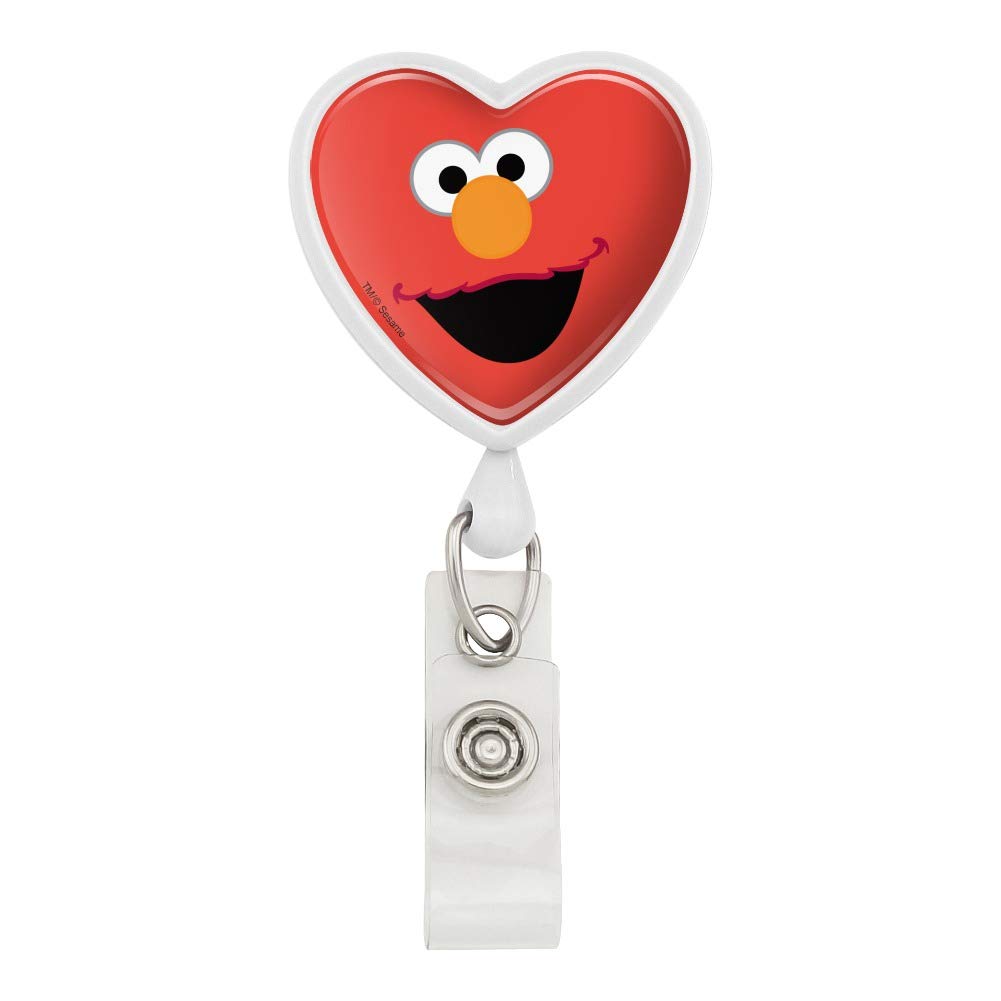 Sesame Street Elmo Face Heart Lanyard Retractable Reel Badge ID Card Holder for Teachers, Nurses, Office Workers - Cute & Durable Work Accessory