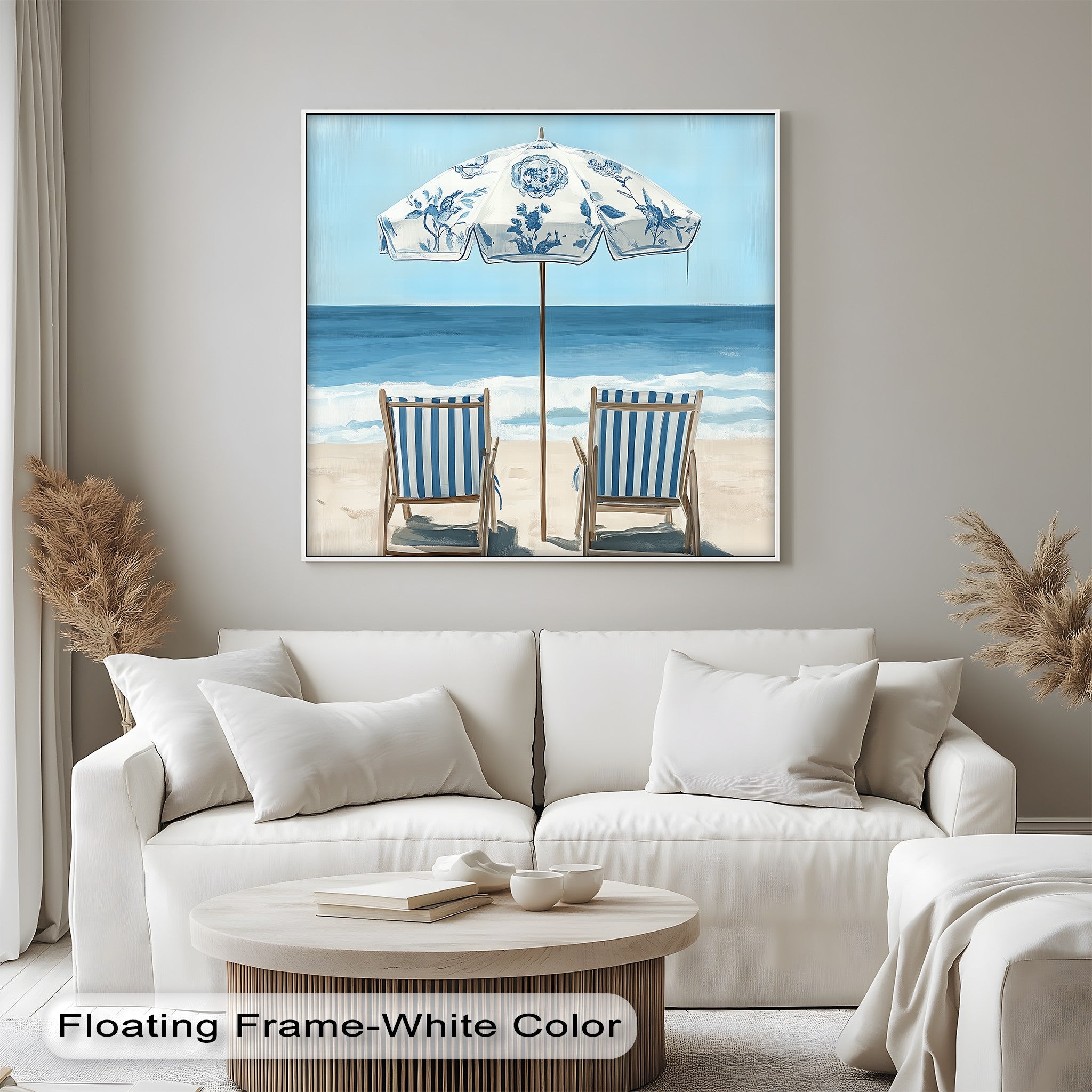 Blue Striped Beach Chairs Canvas Wall Art - Coastal Decor for Living Room, Bedroom & Office - Perfect Beachfront Home Decor & Gift Idea