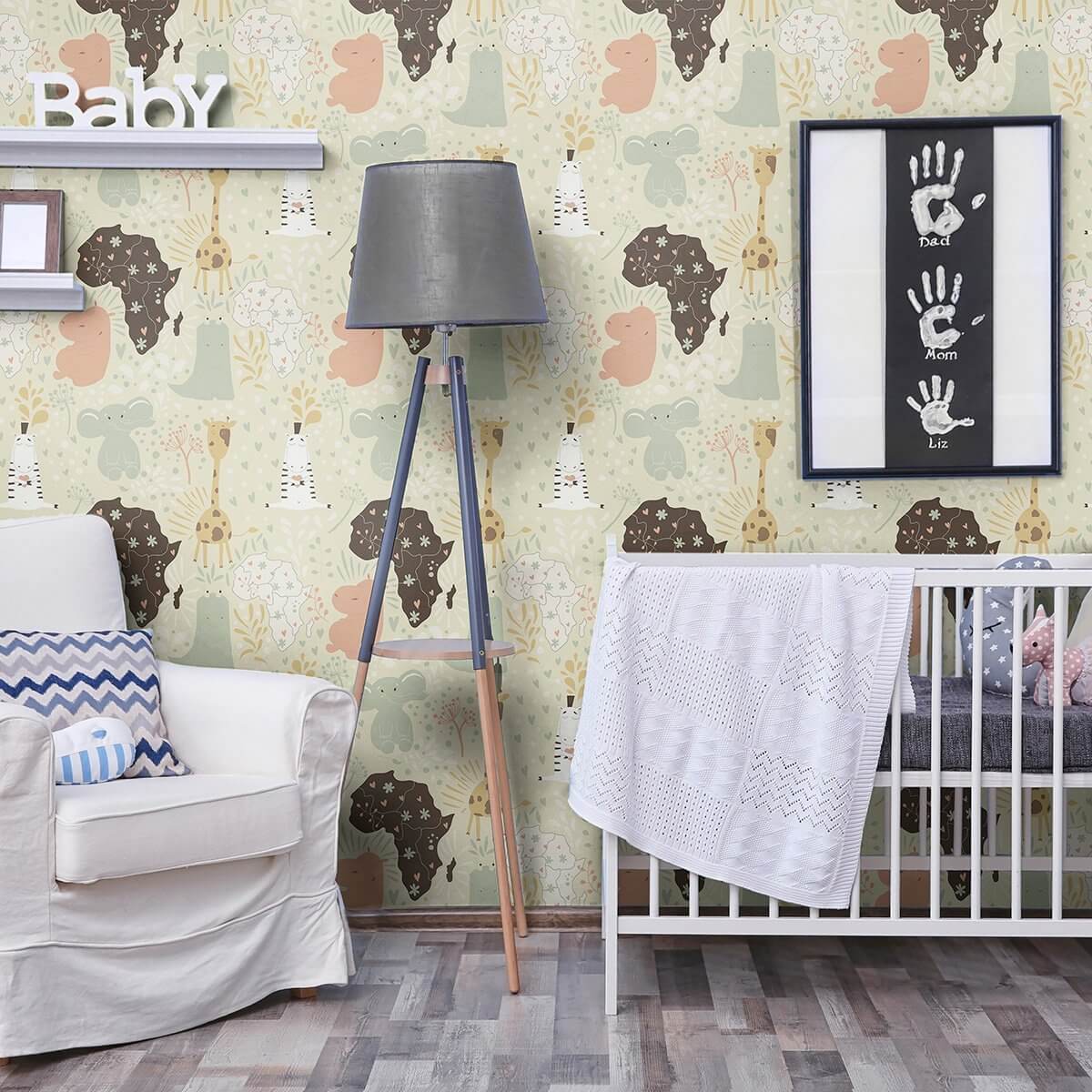 Pink and Green Animals Baby Peel and Stick Removable Wallpaper - Self-Adhesive Nursery Decor for Kids Room, Bedroom, Playroom