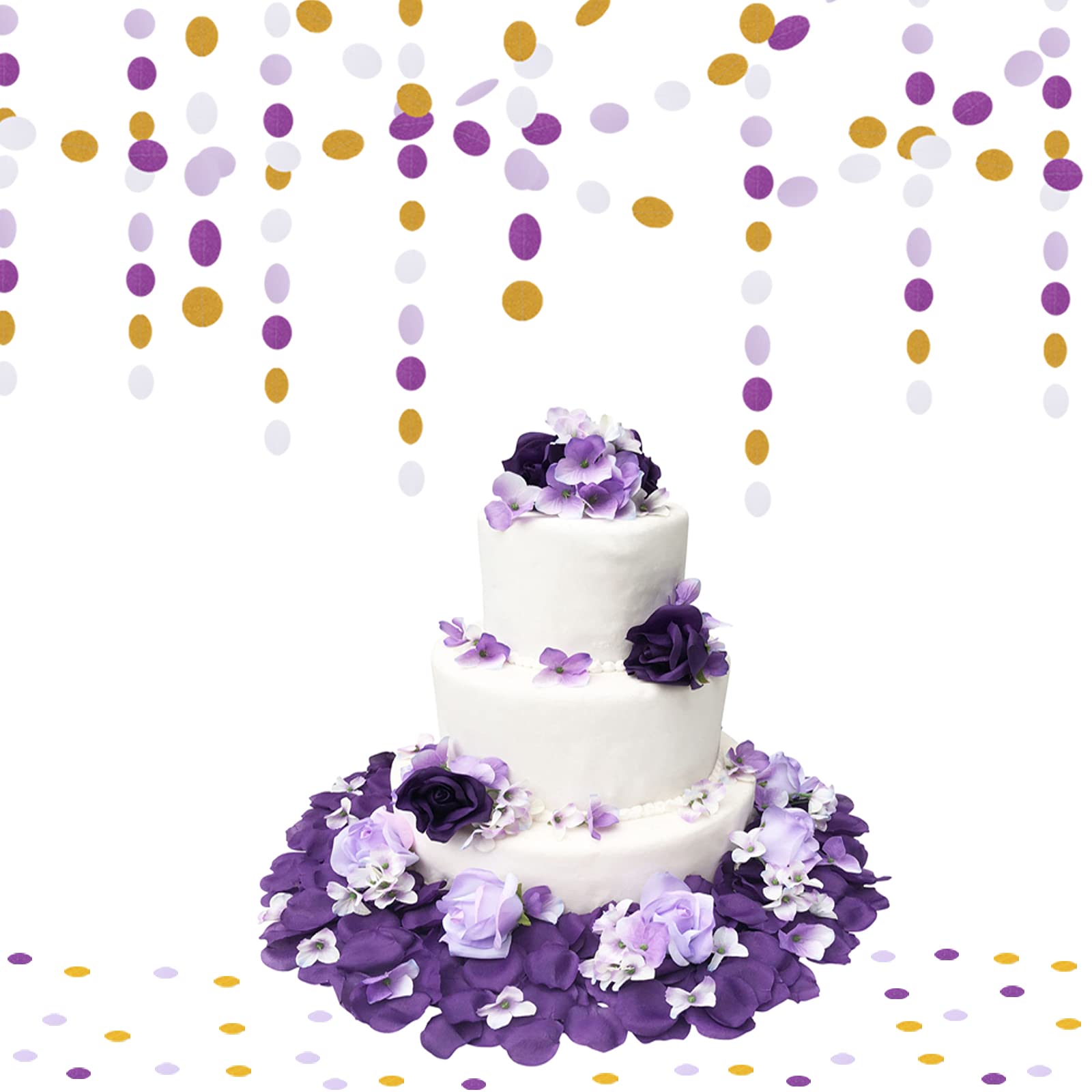 52ft White Purple-Gold Glitter Hanging Streamer Garland - Graduation, Wedding, Baby Shower & Birthday Party Decorations | Durable Backdrop Bunting for Lasting Celebration Surprise | Perfect for Indoor/Outdoor Events, Photo Booths & Festive Home Decor