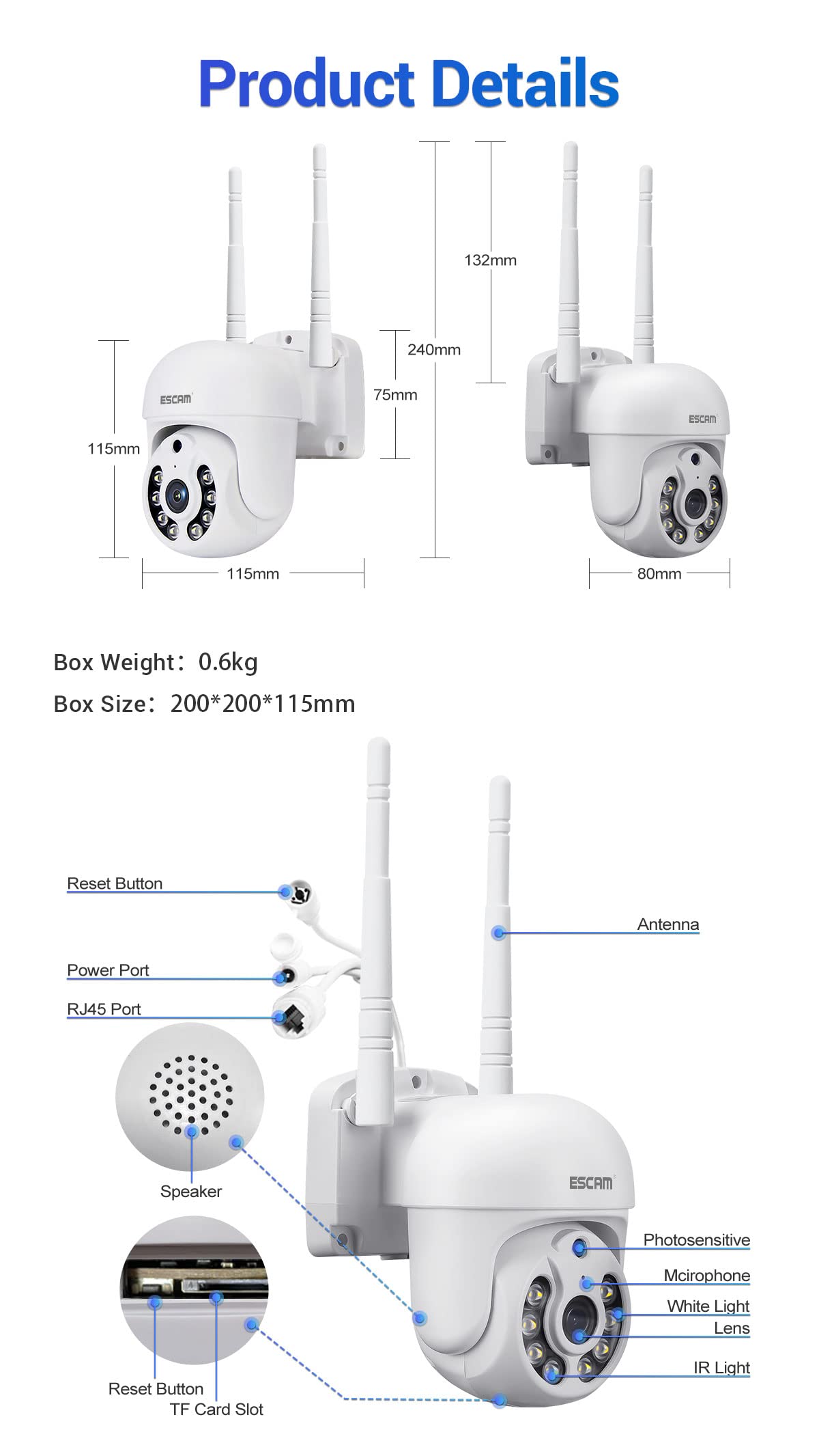 ESCAM WNK710 3MP Wireless WiFi IP Security Camera - Indoor Smart Home Camera with Motion Detection, Human Detection, 2-Way Audio & Night Vision - Ideal for Baby Monitor, Pet Camera, Nanny Cam, Garage & Yard Surveillance (White)