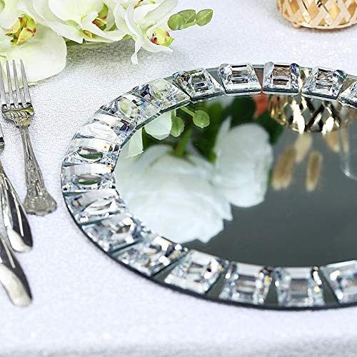 2-Pack Silver Mirror Glass Charger Plates with Diamond Beaded Rim - Elegant Dinnerware Underplates for Wedding, Party & Formal Dining Decor (12