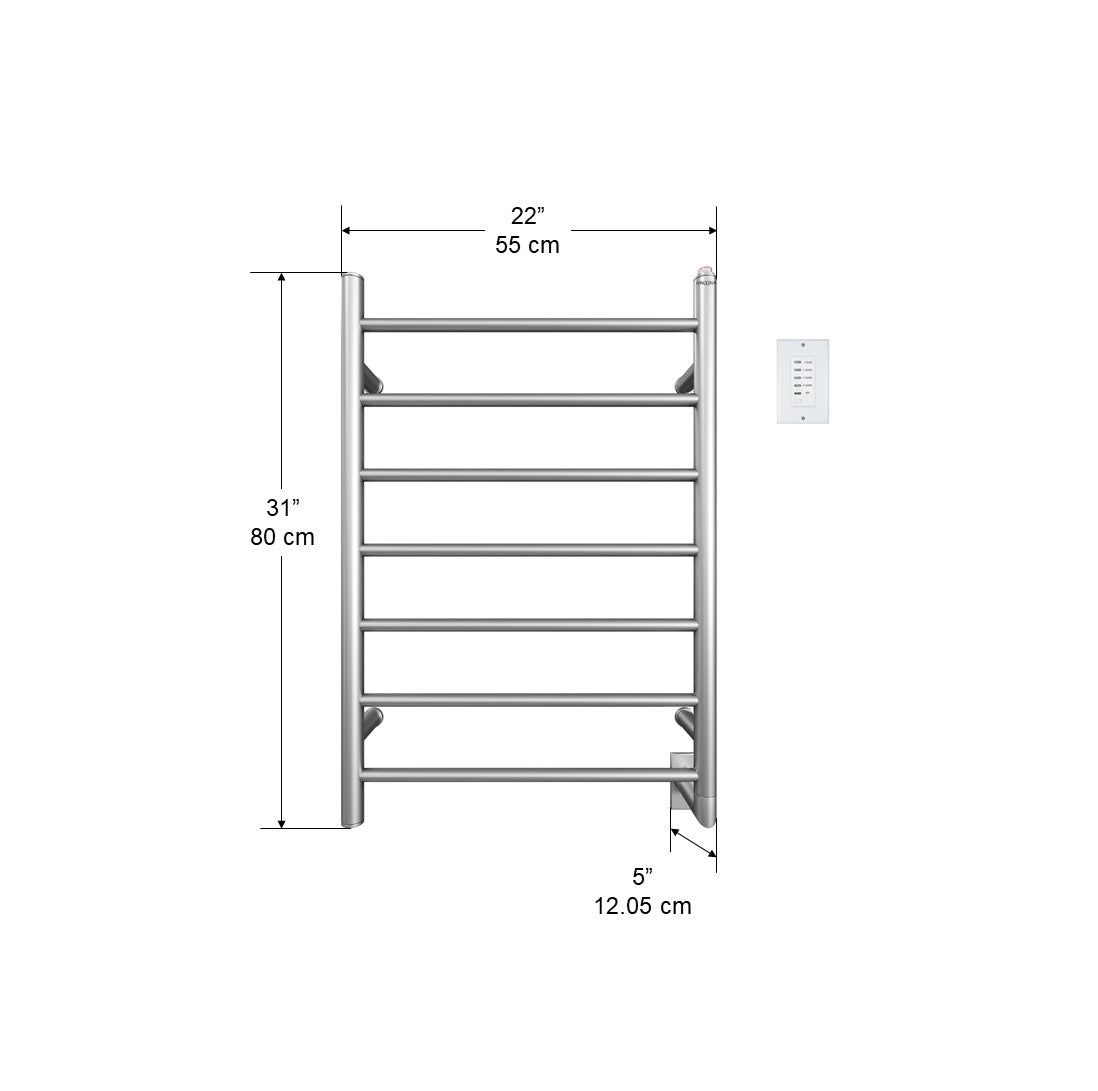 Premium 7-Bar Hardwired Bathroom Towel Warmer - Brushed Stainless Steel with Digital Wall Timer - Perfect for Spa, Luxury Hotels & Home Bathroom Heating