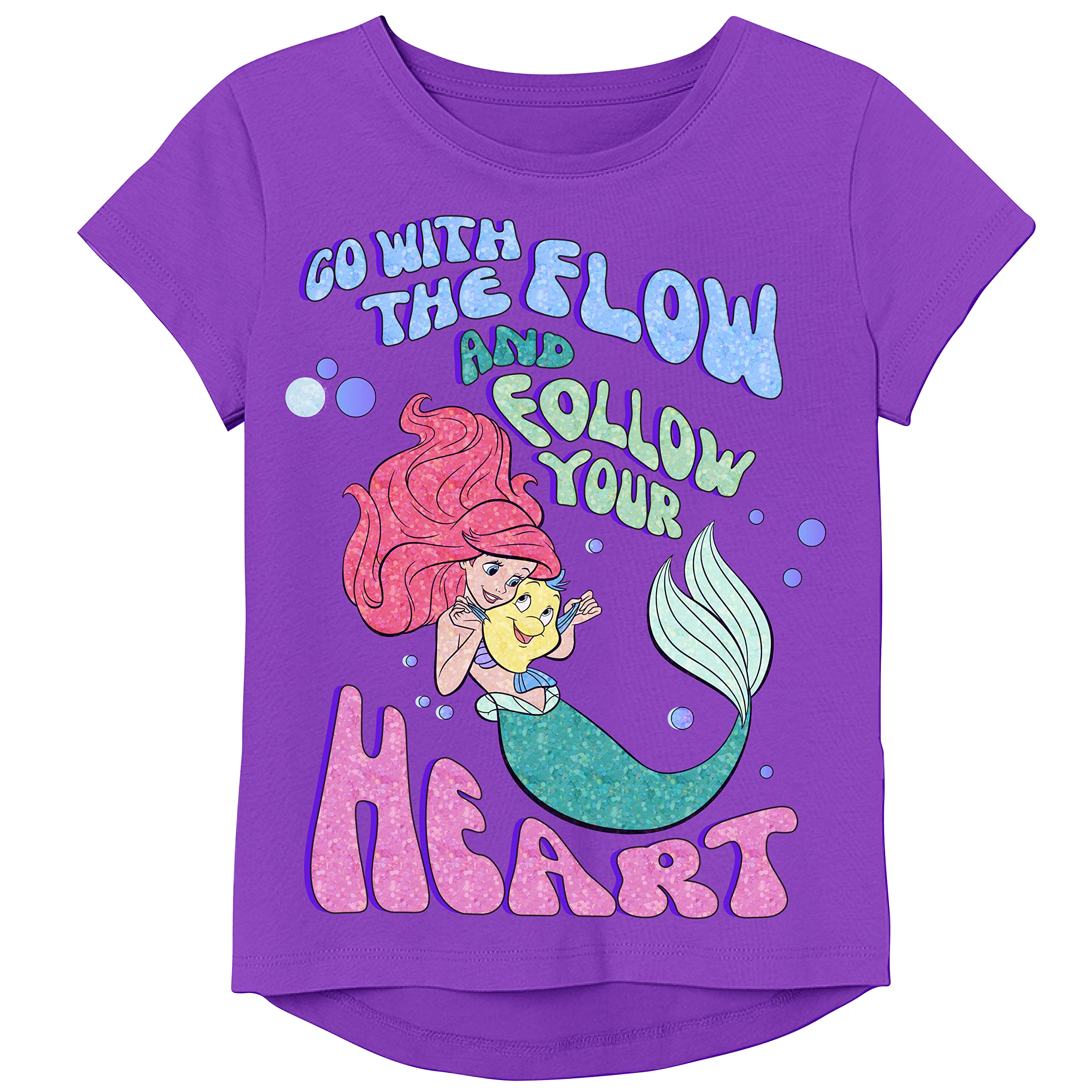 Disney Little Mermaid Princess Ariel Girls T-Shirt - Cute Cartoon Character Top for Kids Birthday Party & Dress Up Play
