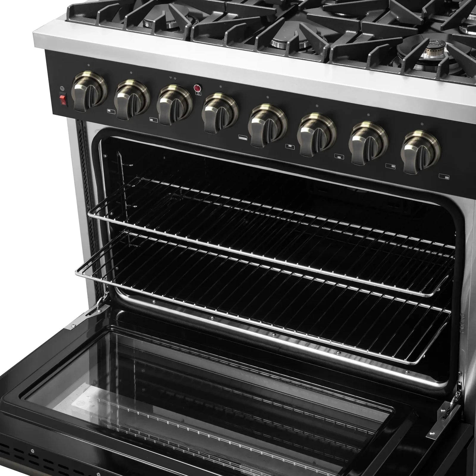 **Forno Galiano 36-Inch Professional Dual Fuel Range - Gas Stove & Electric Oven in Black with Antique Brass Trim (Model FFSGS6156 36BLK) - Perfect for Gourmet Kitchens & Modern Home Cooking**