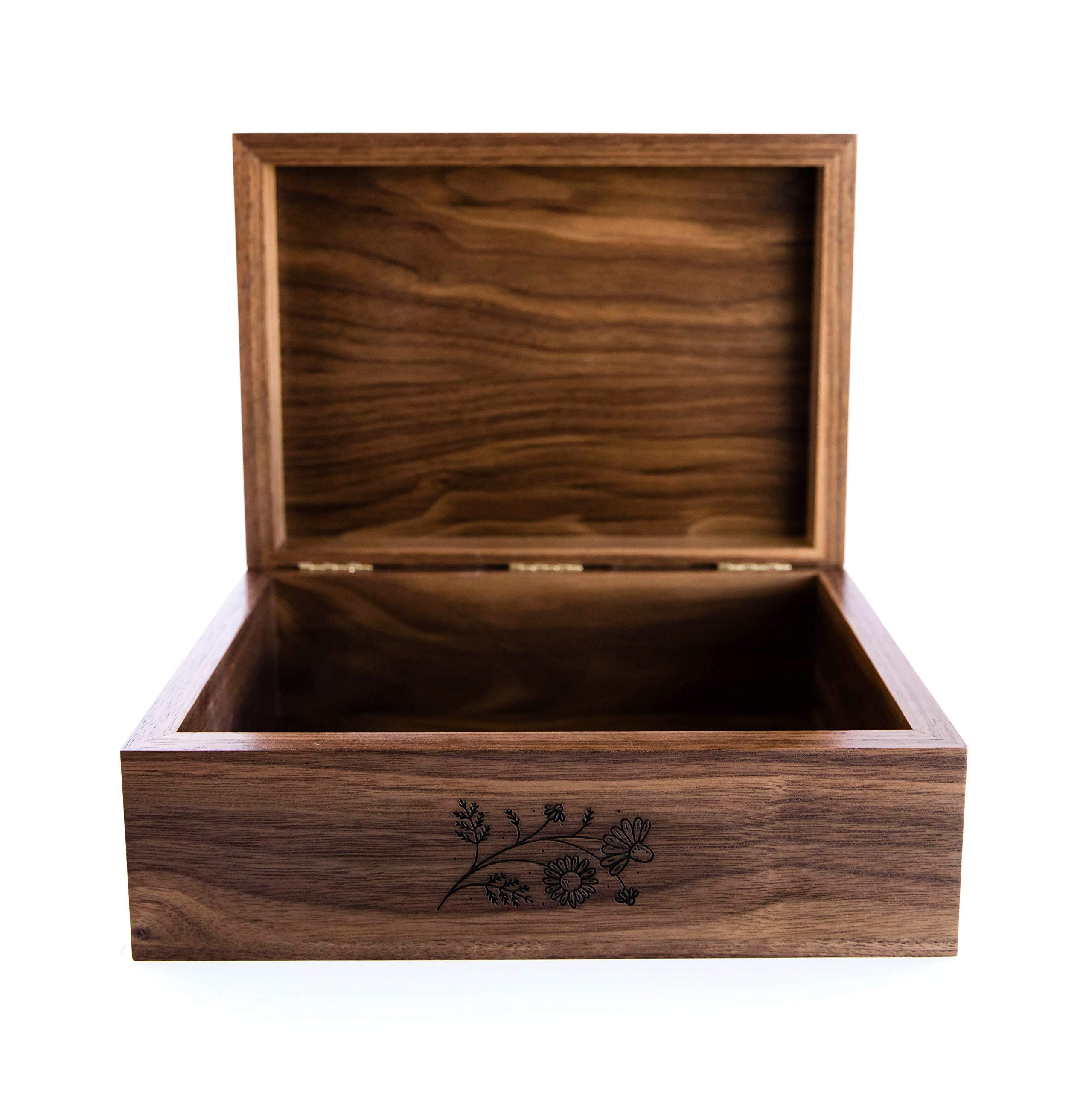 Personalized Floral Monogram Wooden Keepsake Box - Custom Engraved Gift for Anniversary, Wedding, Baby Shower & Memory Storage | Perfect for Jewelry, Photos and Special Mementos