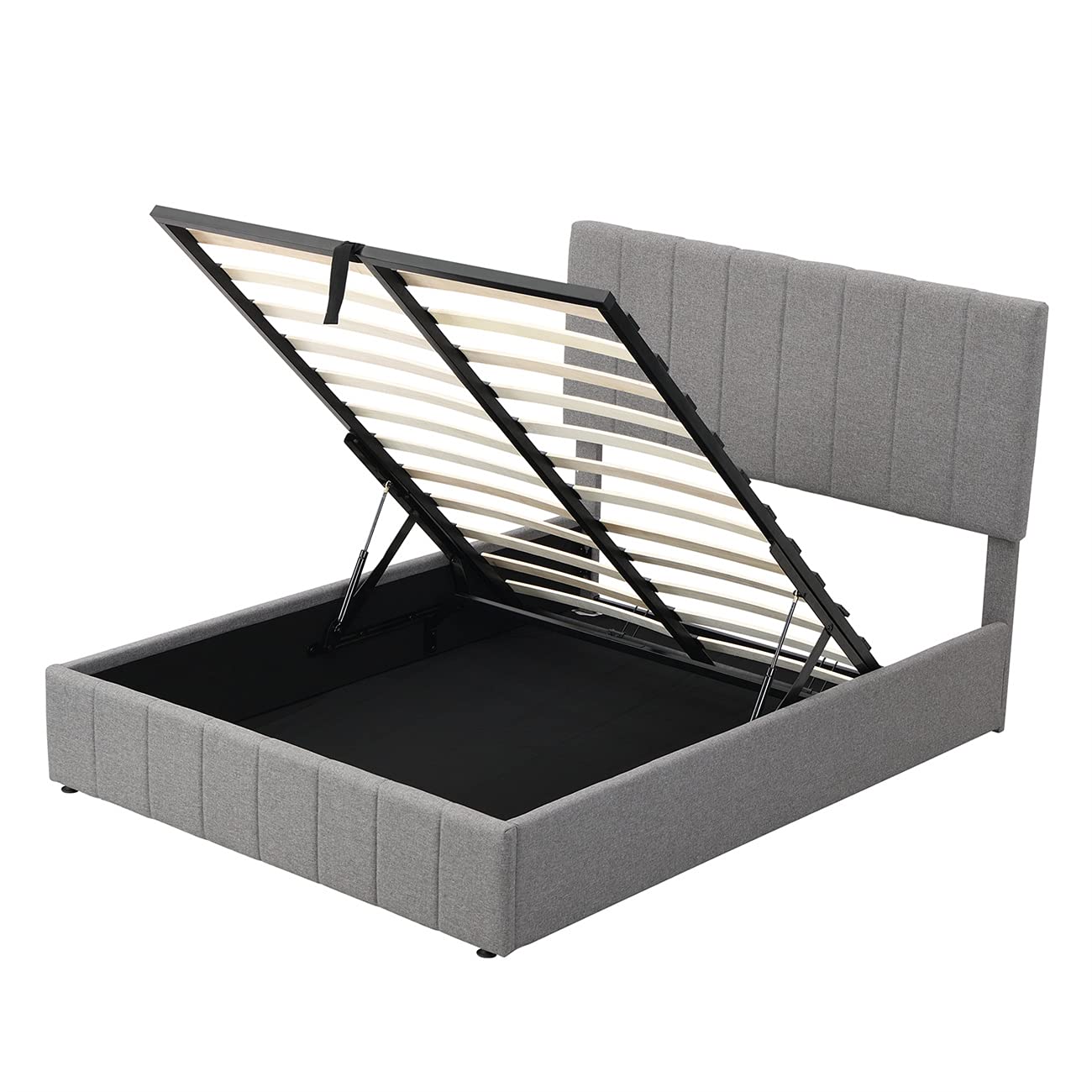 Gas Lift Storage Bed Frame with Headboard - Gray, for Kids Teens Adults Bedroom