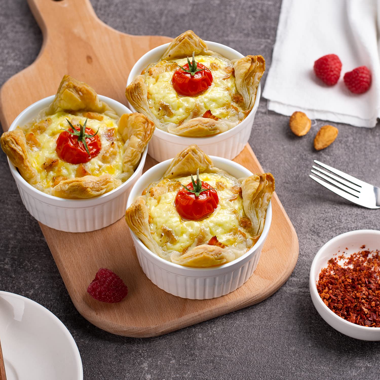 Delling 12 Oz Porcelain Ramekins - Oven Safe Souffle Dishes for Baking, Creme Brulee & French Onion Soup (6-Pack, White) | Perfect for Desserts, Side Dishes & Elegant Dinner Parties