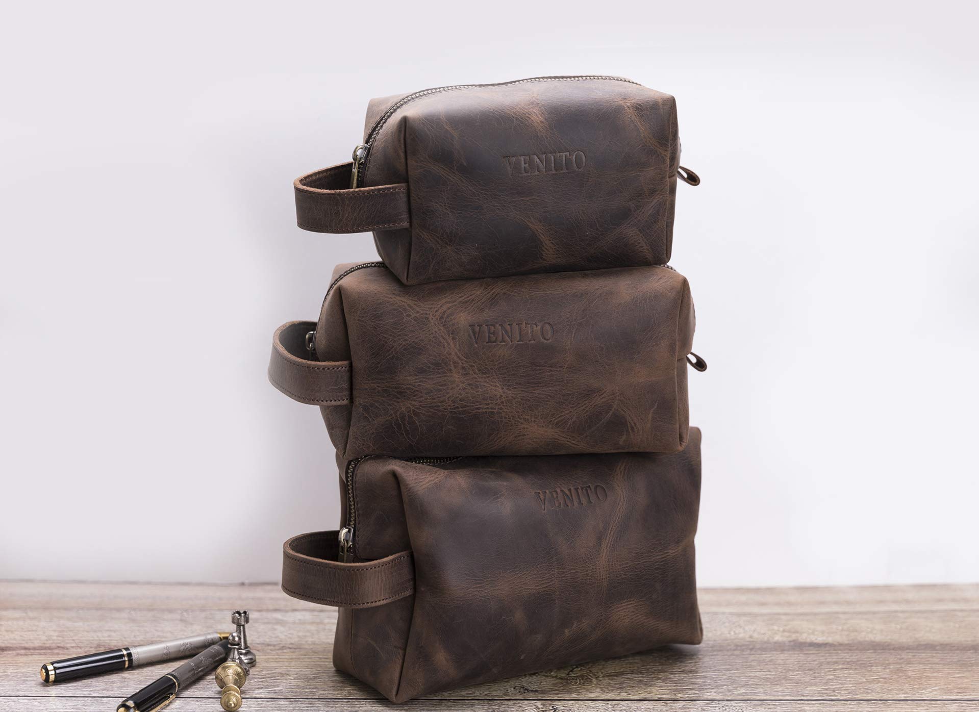 Venito Rimini Handcrafted Premium Leather Makeup Bag for Women - Large Cosmetic Organizer, Travel Toiletry Pouch (Coffee Brown) - Perfect for Travel, Daily Use & Gift Giving