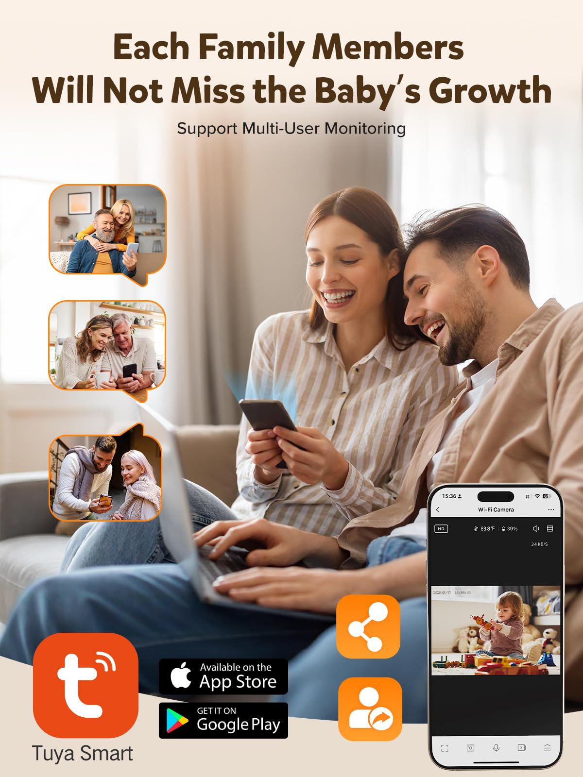 iFamily Smart WiFi Baby Monitor with 2K HD Camera - APP Control, Cry Detection, Motion Tracking, Night Vision & Secure Lock for Nursery, Home Security & Pet Monitoring